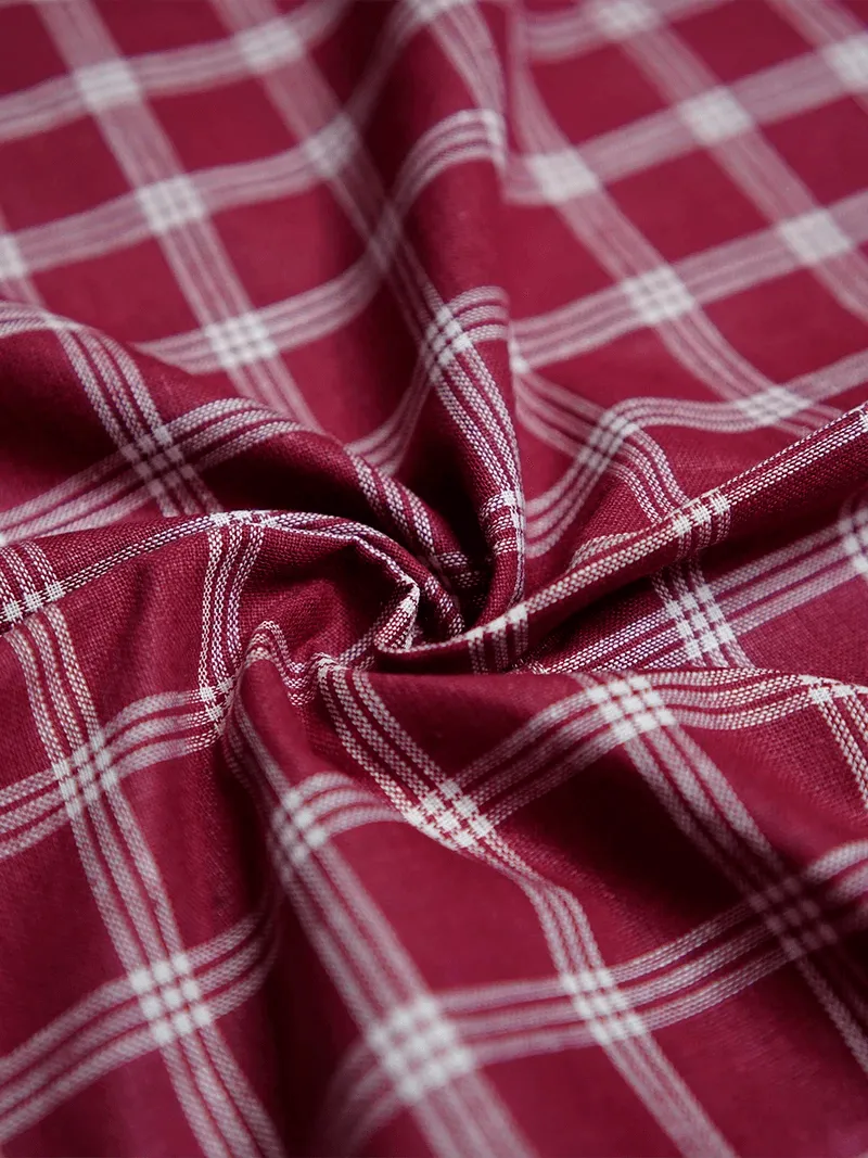 Maroon Handwoven Organic Cotton Checks Fitted Men Shirt