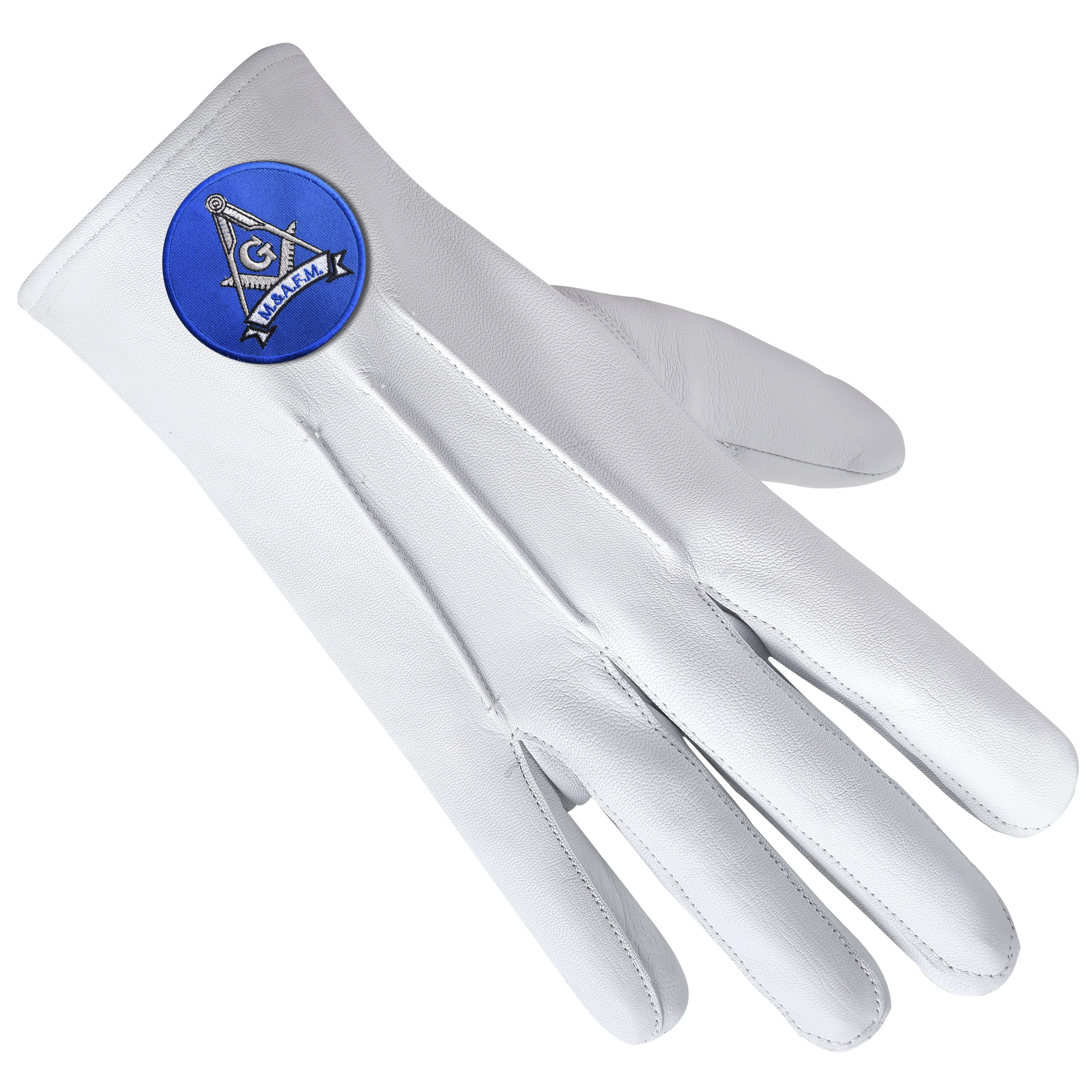 Master Mason Blue Lodge Gloves - Leather With Blue Round Patch