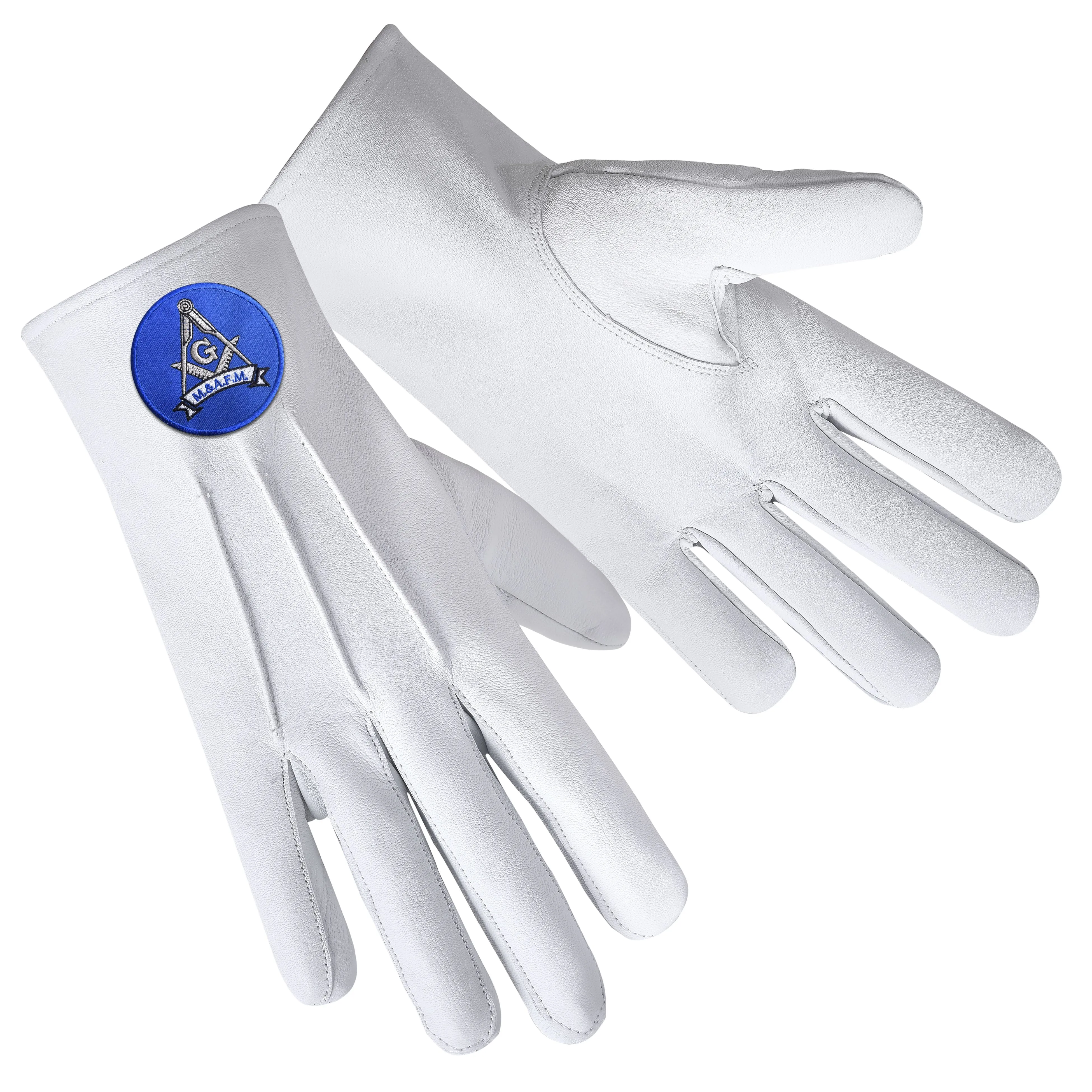 Master Mason Blue Lodge Gloves - Leather With Blue Round Patch