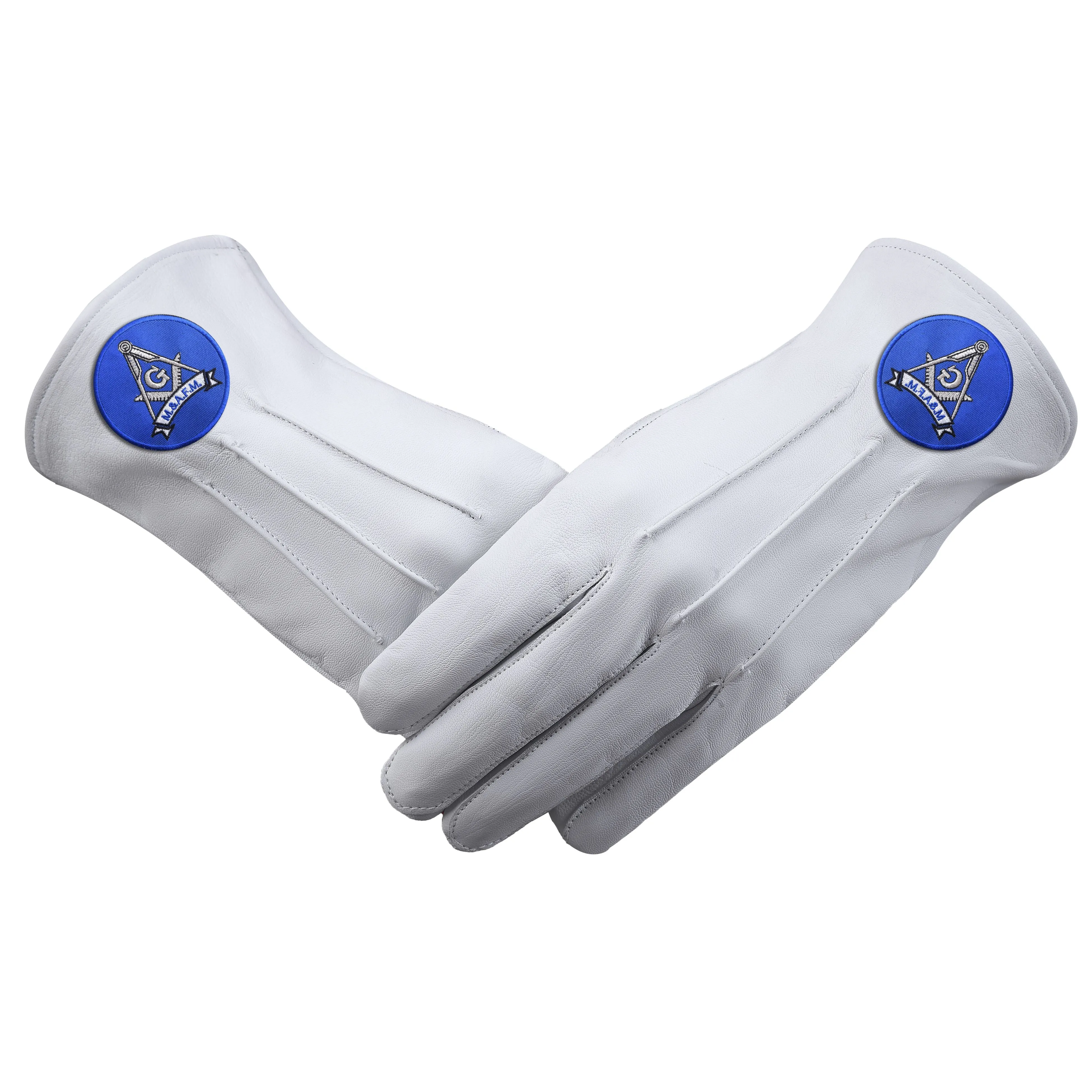 Master Mason Blue Lodge Gloves - Leather With Blue Round Patch