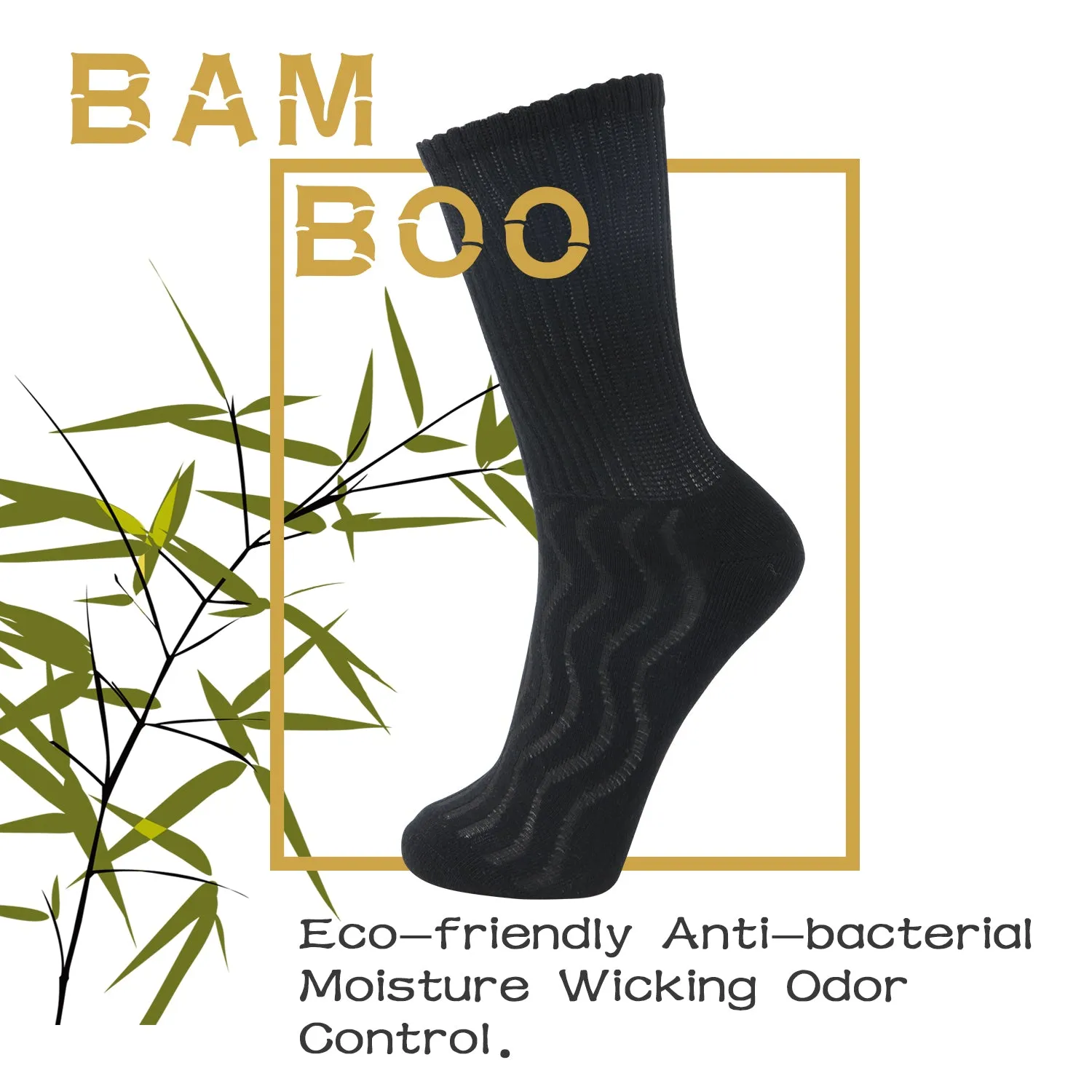 MD Bamboo Crew Socks Non-Binding Cushioned Moisture Wicking Dress Socks (2 Pairs)