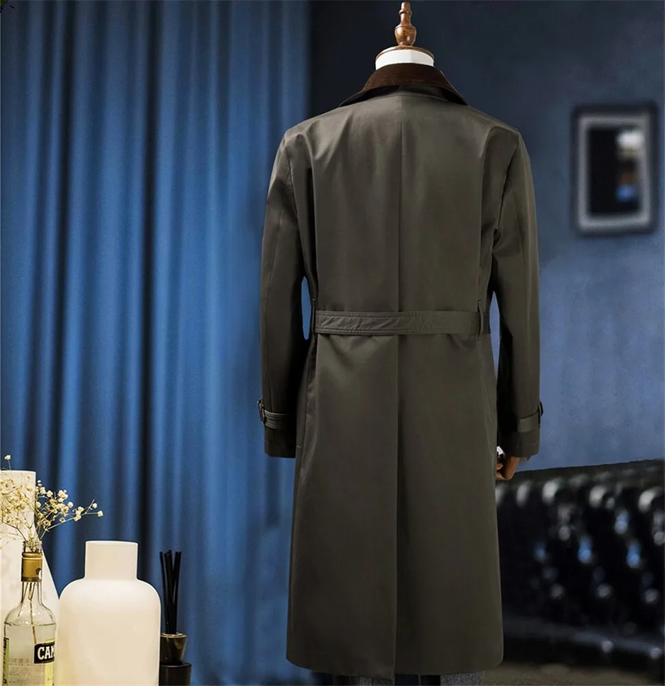 Men Winter-Breasted V-Sleeve Long British Style Overcoat Casual  Jacket