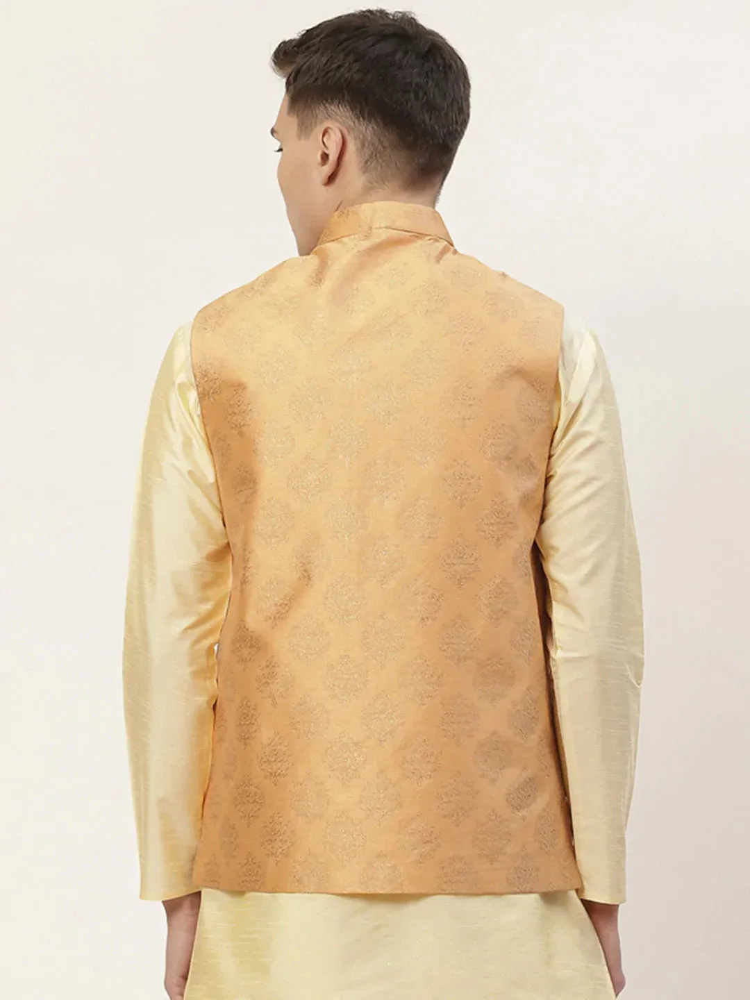 Men'S Peach Printed Nehru Jacket