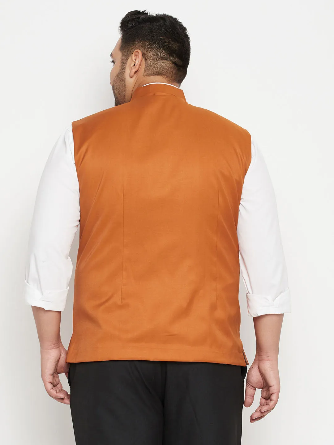 Men's Plus Orange Nehru Jacket - Vastramay