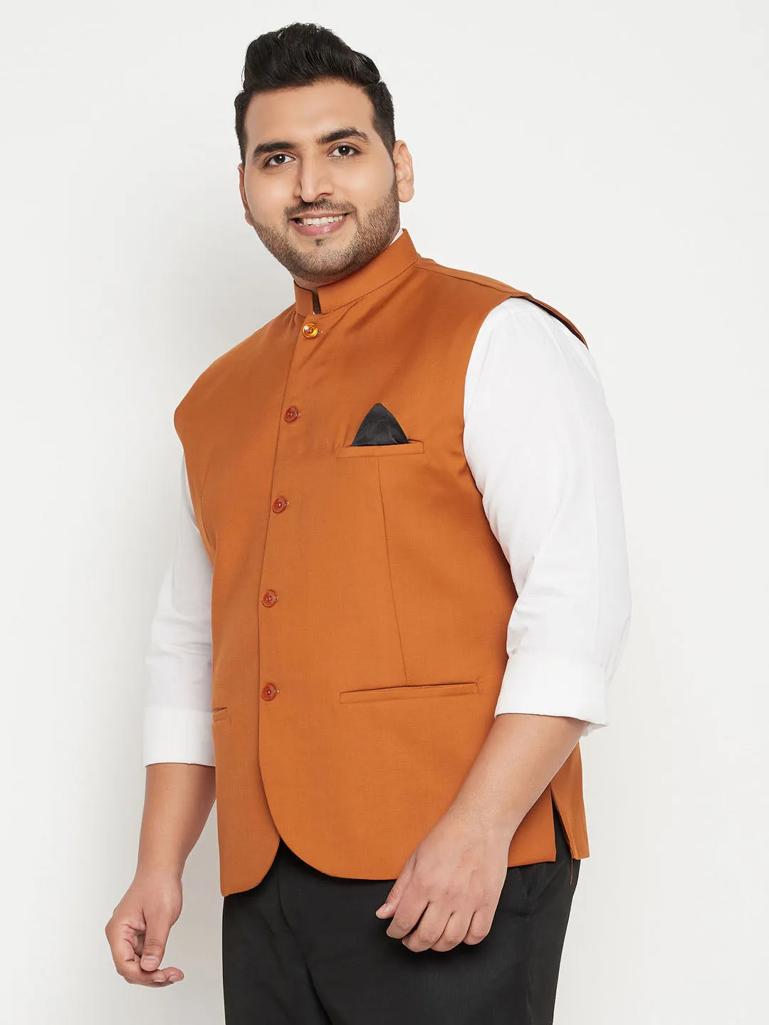 Men's Plus Orange Nehru Jacket - Vastramay