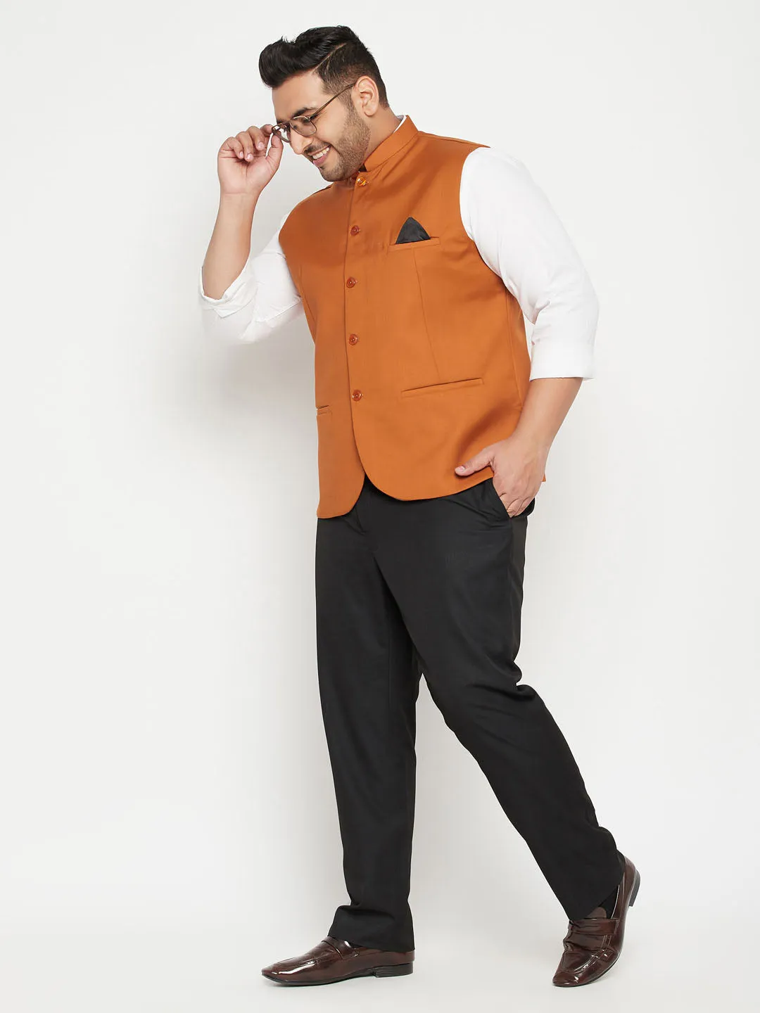 Men's Plus Orange Nehru Jacket - Vastramay