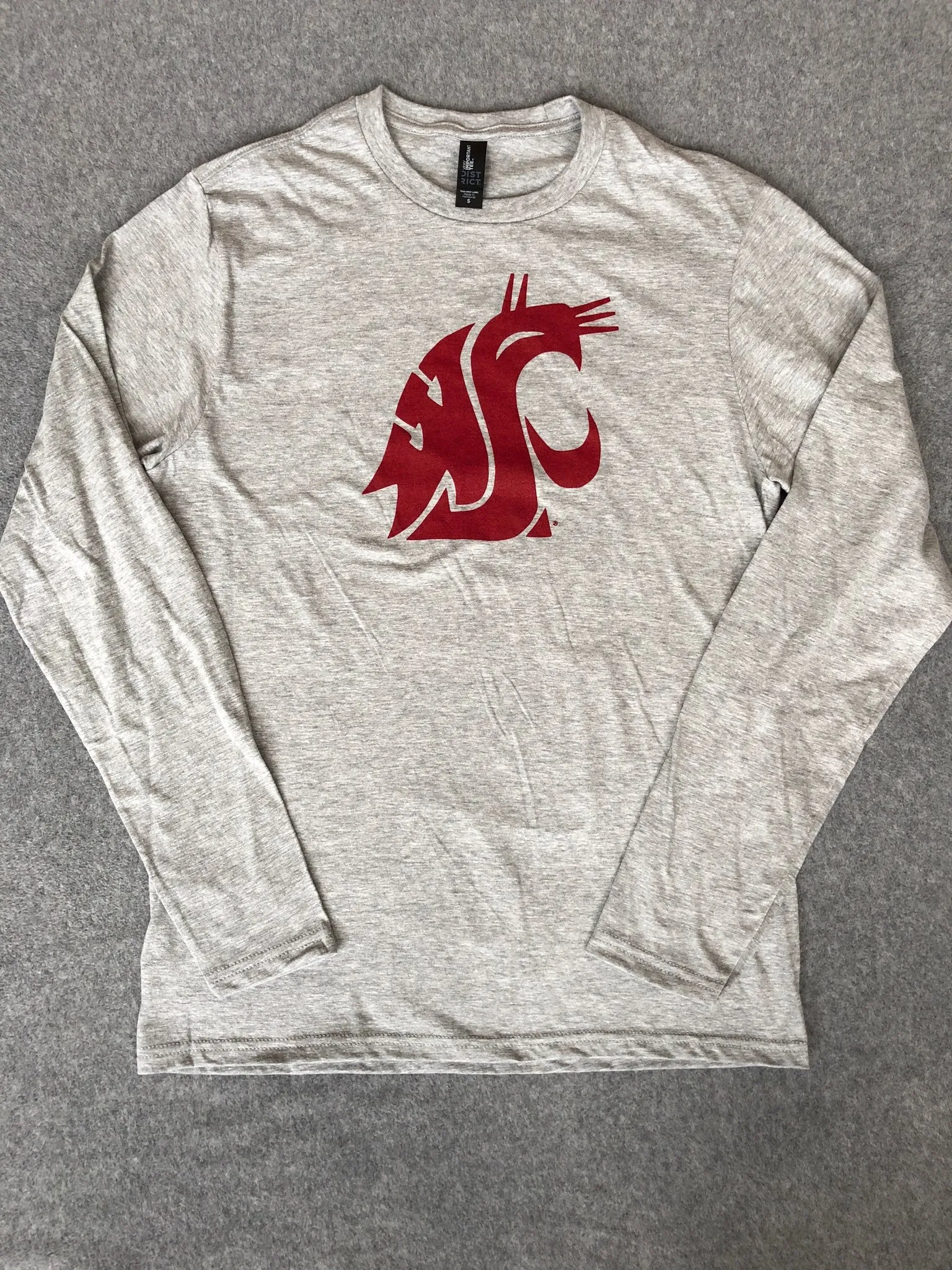 Men's WSU Cougars Long Sleeve Light Grey T-Shirt With Crimson Logo