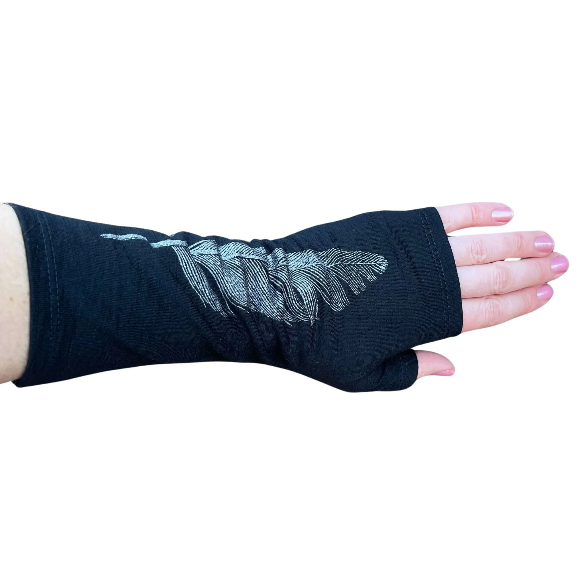 Merino Wool Gloves - Black and Silver Feather