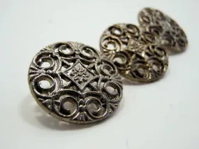 Metal Buttons Set of 3: Gunmetal Filigree Metal Shank Buttons ~ 9/16" Diameter