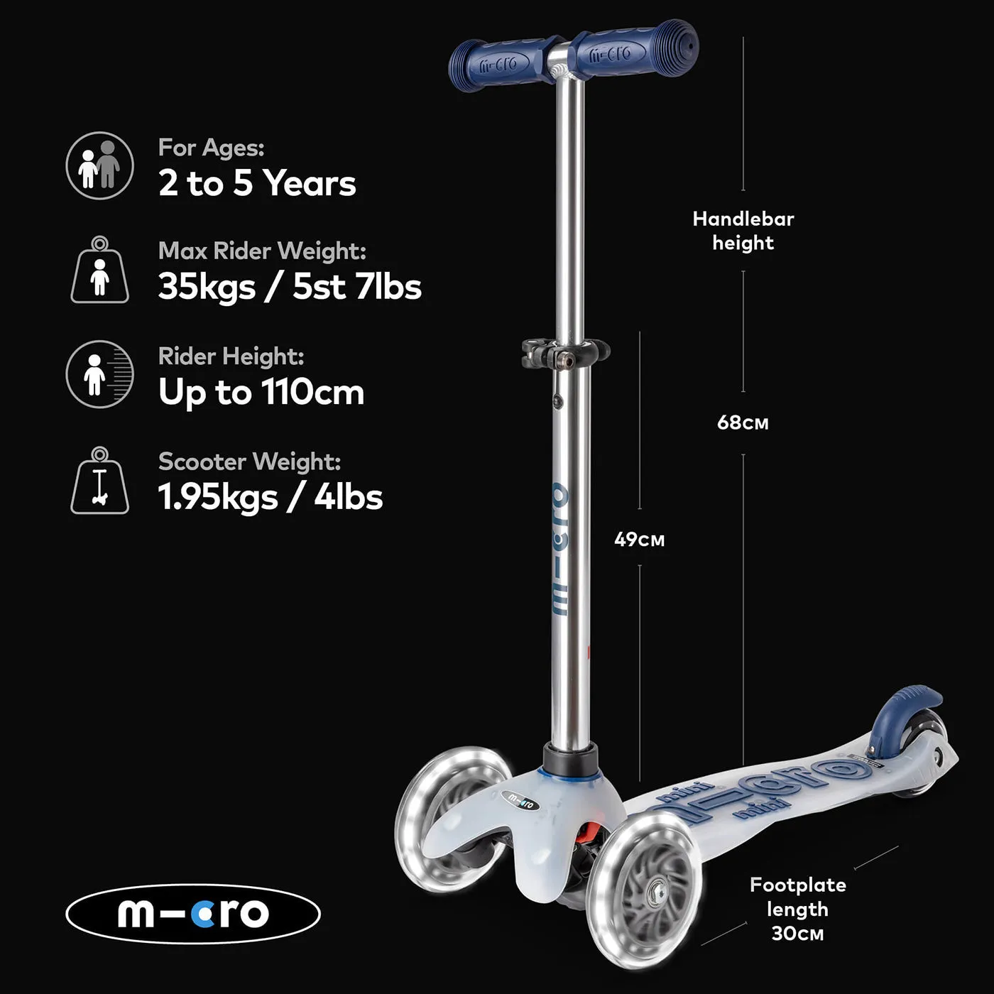 Micro Scooters Mini Micro Scooter Deluxe Flux LED Clear Deck - Navy