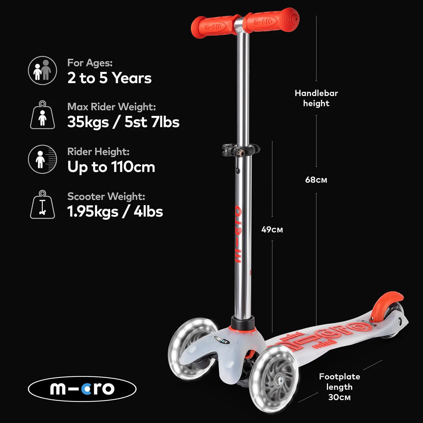 Micro Scooters Mini Micro Scooter Deluxe Flux LED Clear Deck - Red