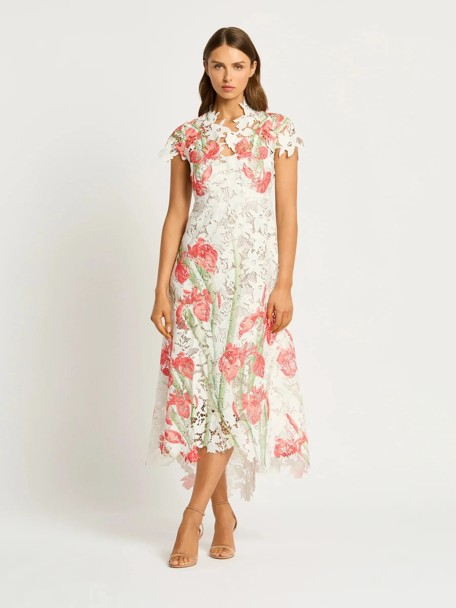 Moss & Spy Orchid Cap Sleeve Dress - White Red Floral