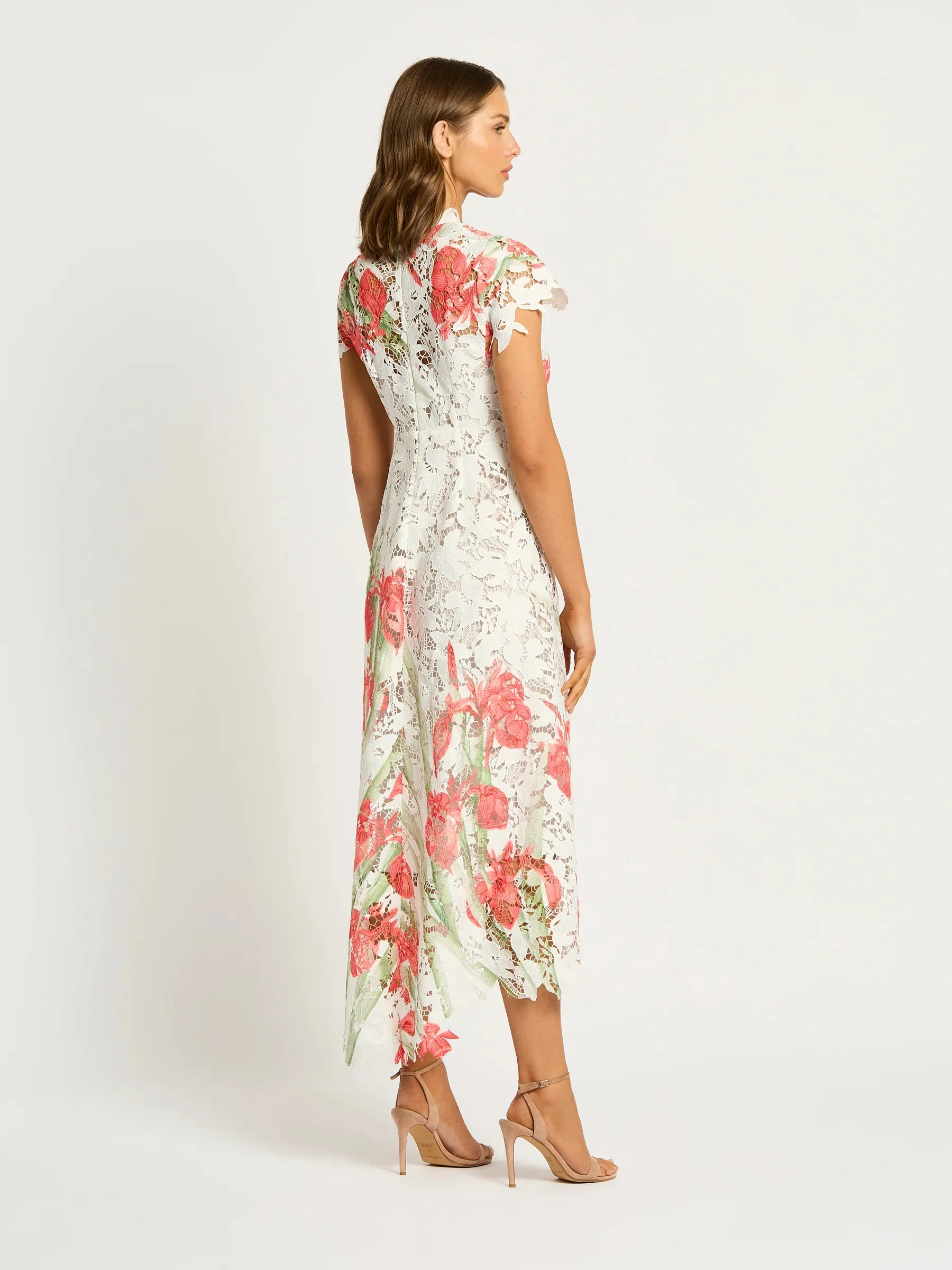 Moss & Spy Orchid Cap Sleeve Dress - White Red Floral