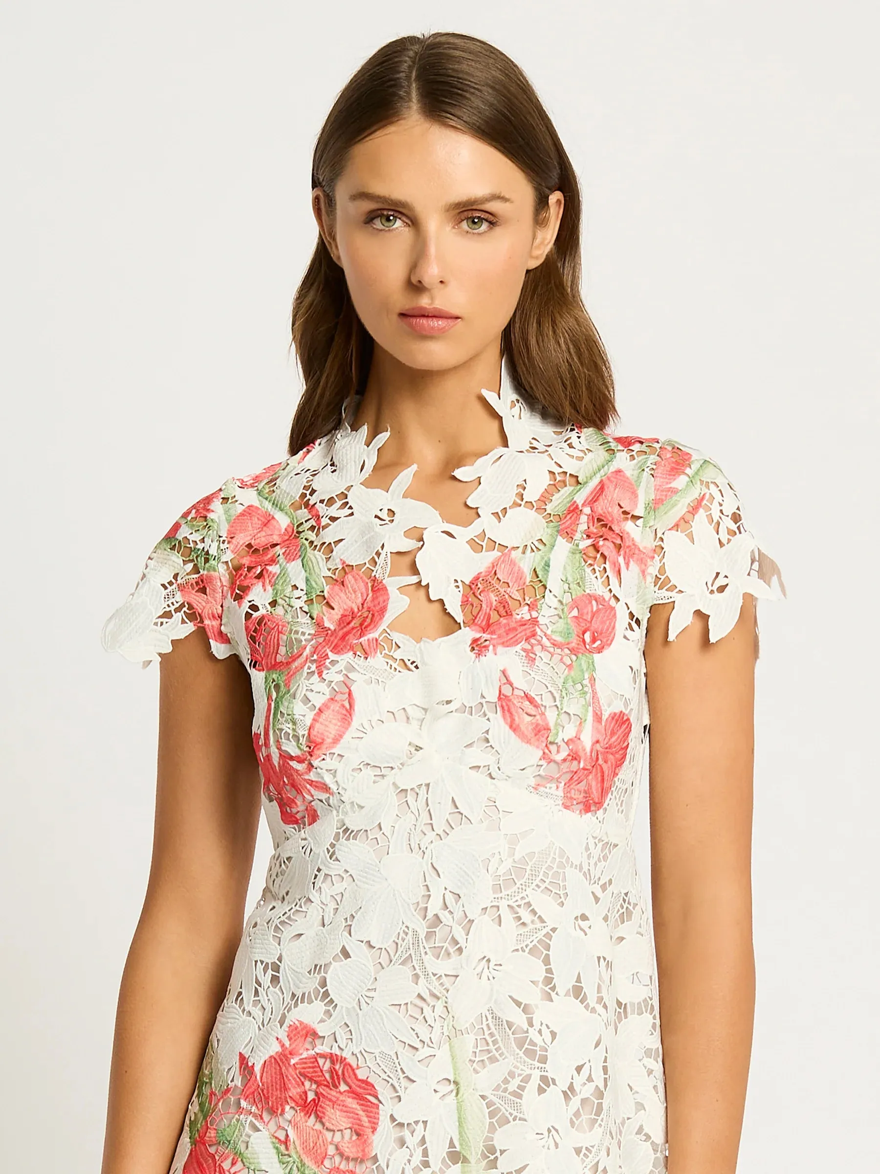 Moss & Spy Orchid Cap Sleeve Dress - White Red Floral