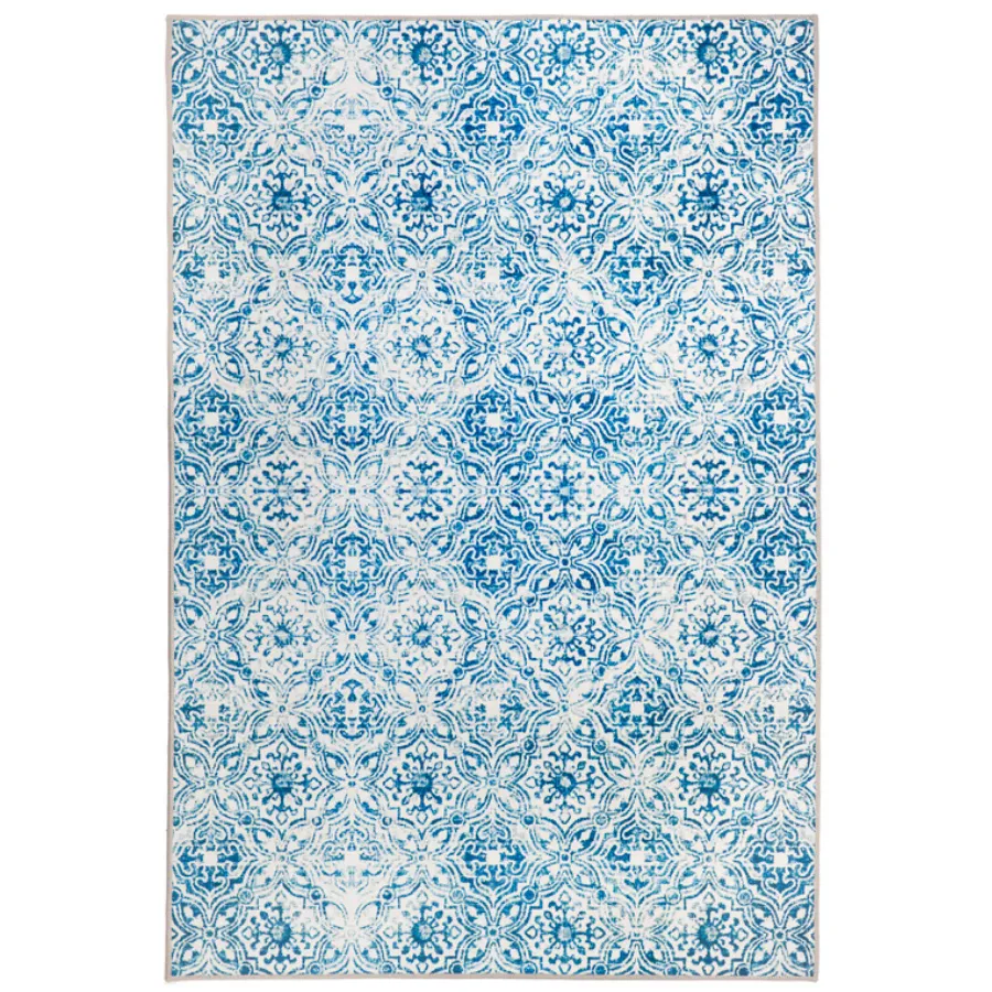 Mozaic Tiles Blue Trellis Distressed Non Slip Area Rug