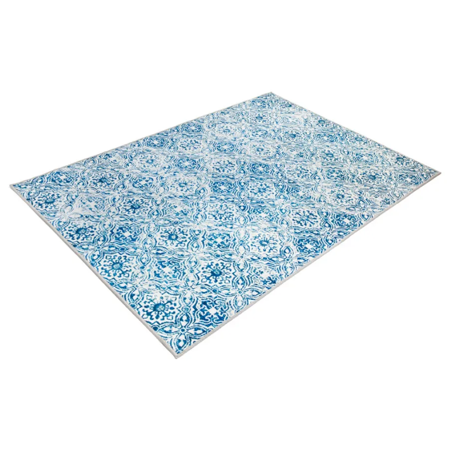 Mozaic Tiles Blue Trellis Distressed Non Slip Area Rug