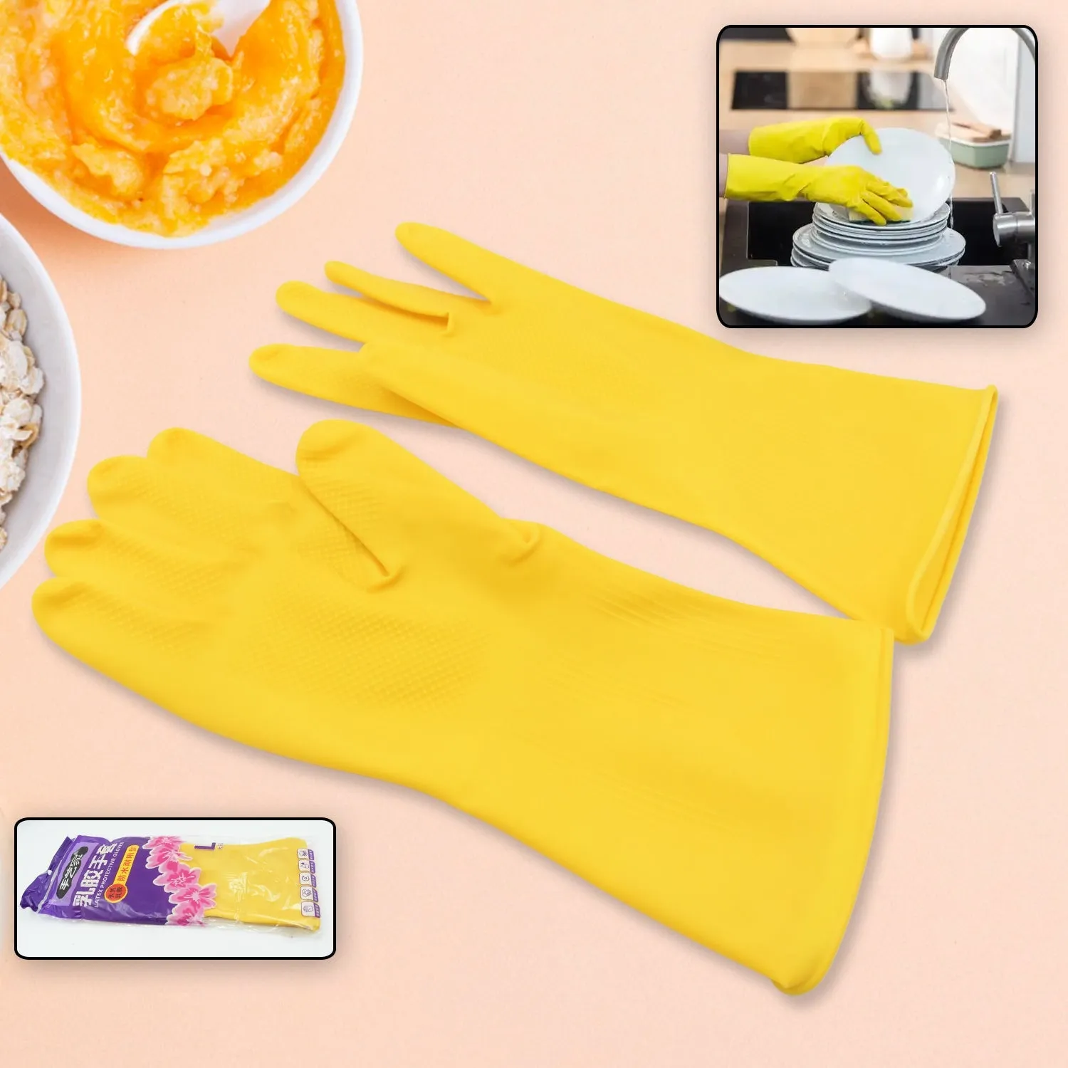 Multipurpose High Grade Rubber Reusable Cleaning Gloves, Reusable Rubber Hand Gloves I Latex Safety Gloves I for Washing I Cleaning Kitchen I Gardening I Sanitation I Wet and Dry Use Gloves (1 Pair 98 Gm)