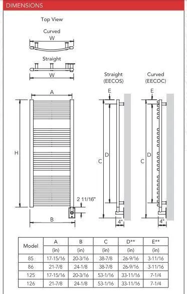 Myson Classic Comfort Avonmore Straight EECOS86 Hardwired  Towel Warmer- 20"w x 34"h