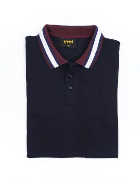 Navy Blue Contrast Striped Collar Polo Women Shirt