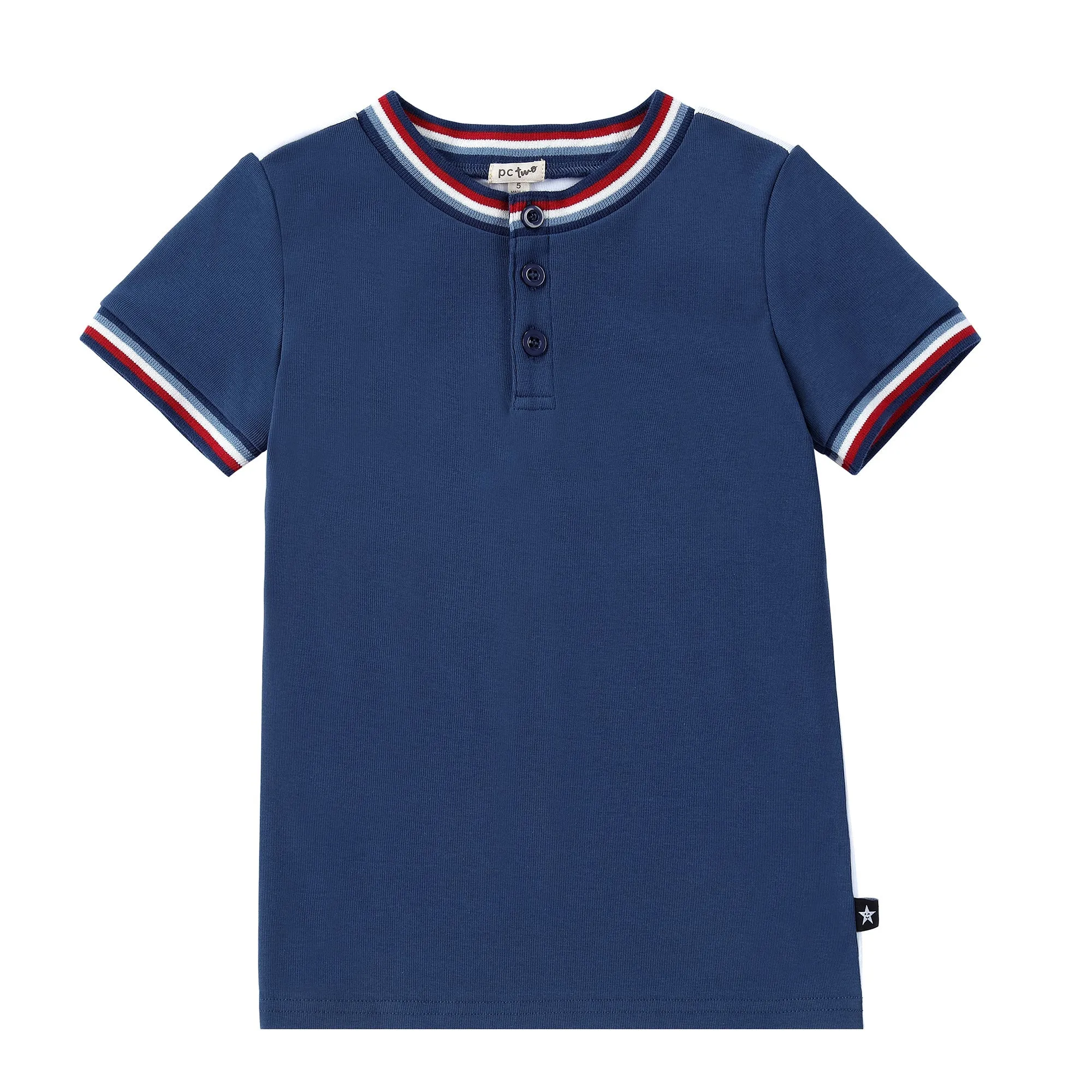 Navy Henley with Ribbing Detail