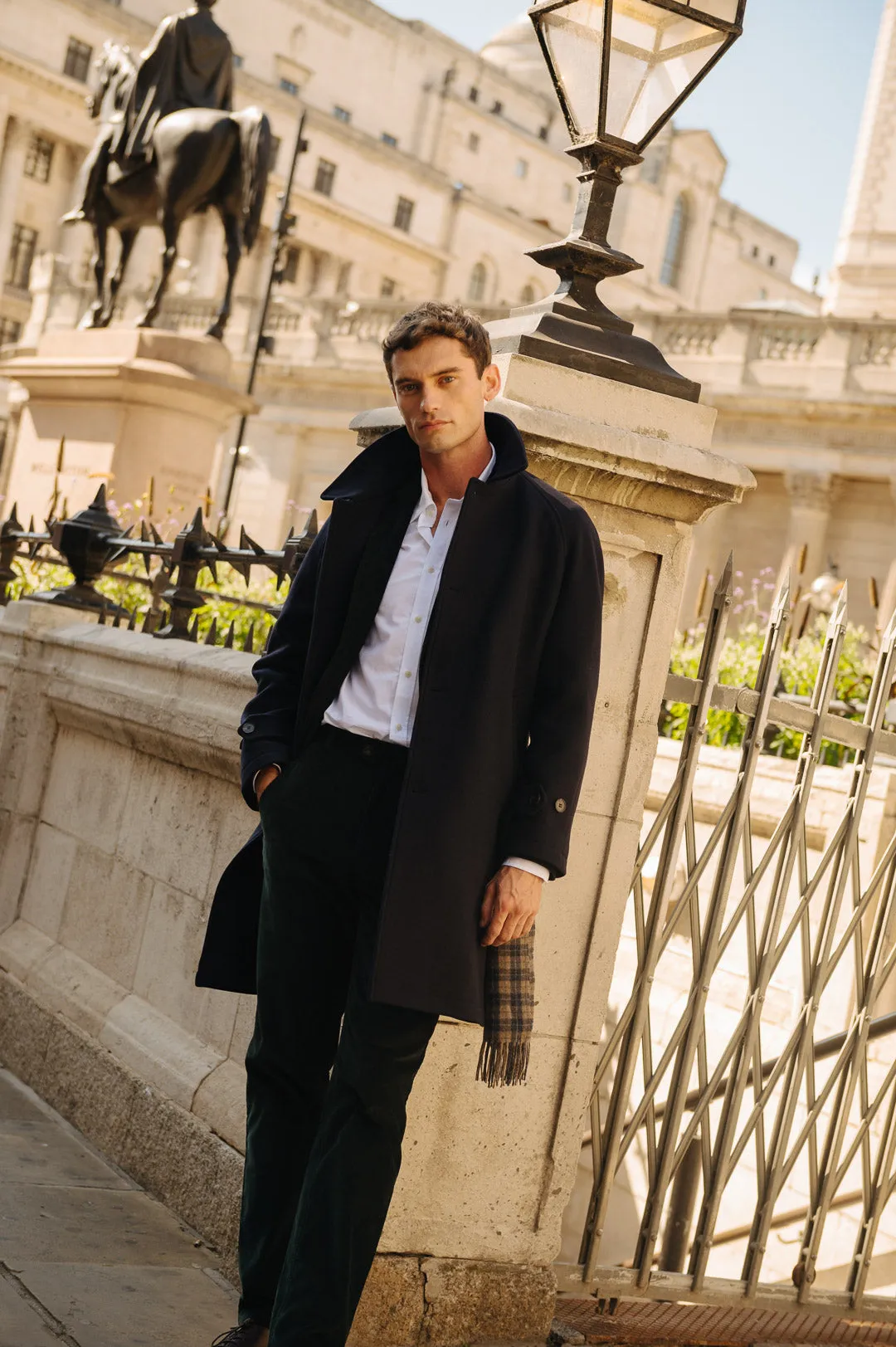 Navy Wool Raglan Overcoat