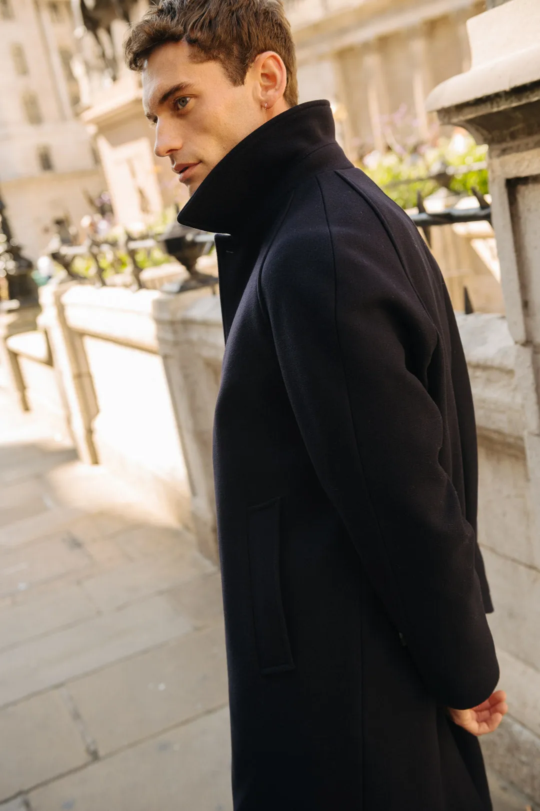 Navy Wool Raglan Overcoat