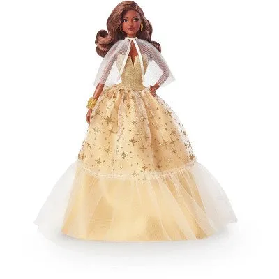 New - Barbie 13" Signature 2023 Holiday Collector Doll with Golden Gown and Dark Brown Hair