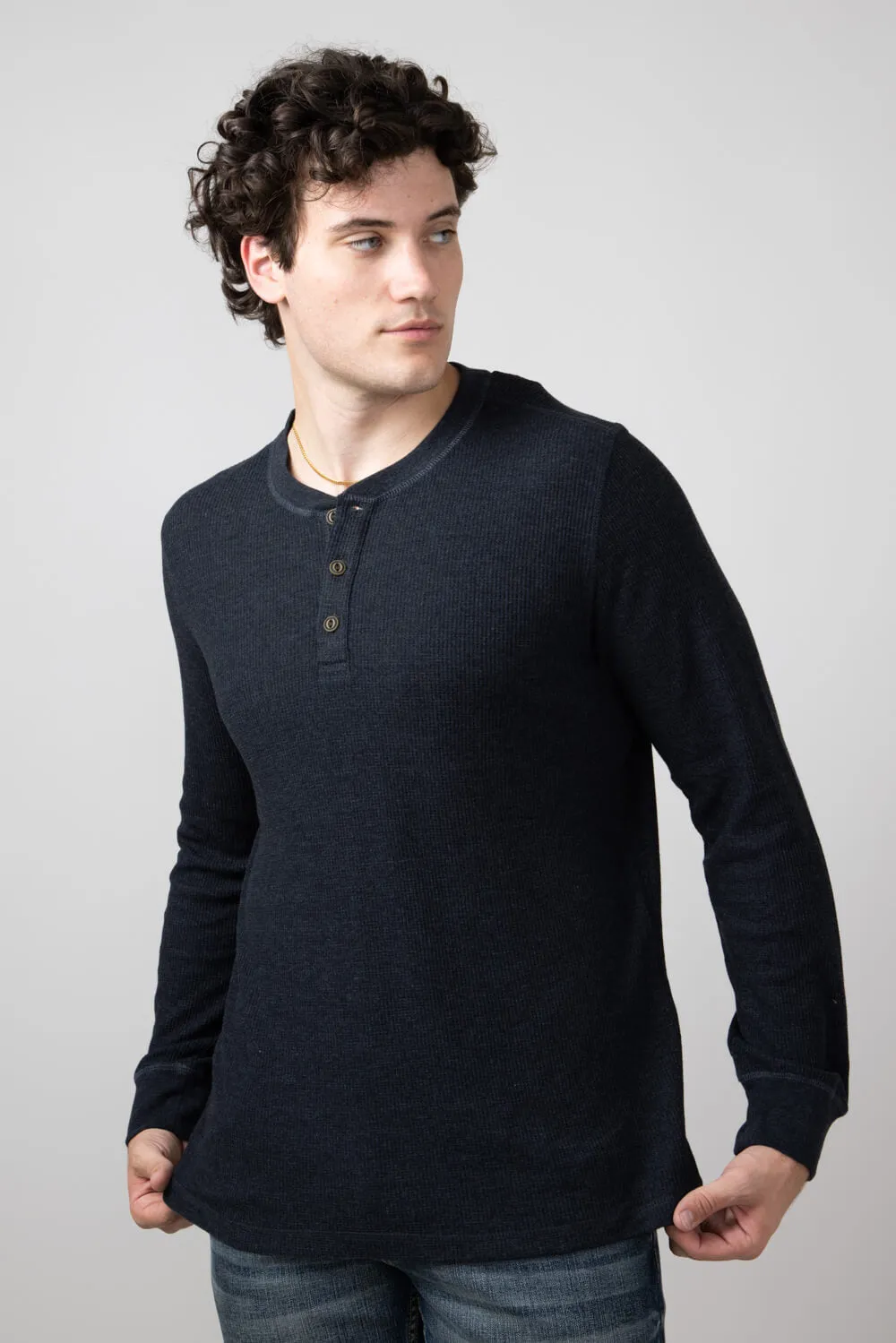 North River Waffle Henley Shirt for Men in Charcoal | NRM2208-CHARCOAL