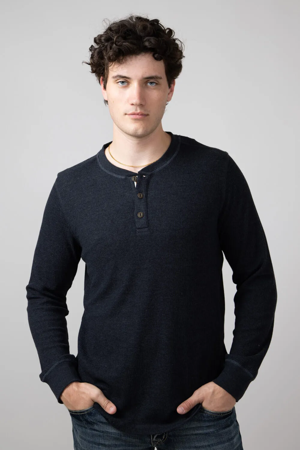 North River Waffle Henley Shirt for Men in Charcoal | NRM2208-CHARCOAL