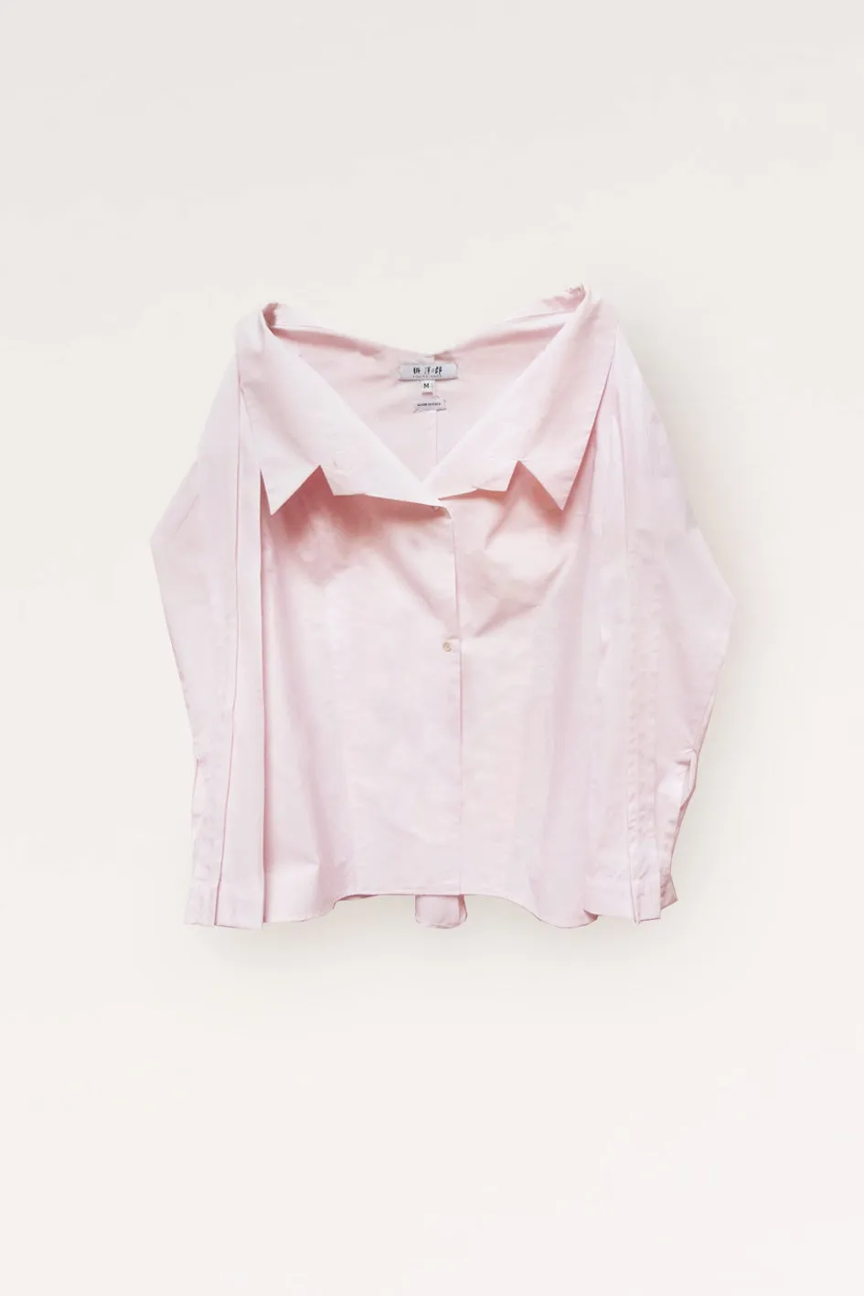 Open Collar Long Sleeves Cotton Shirt/ Powder Pink