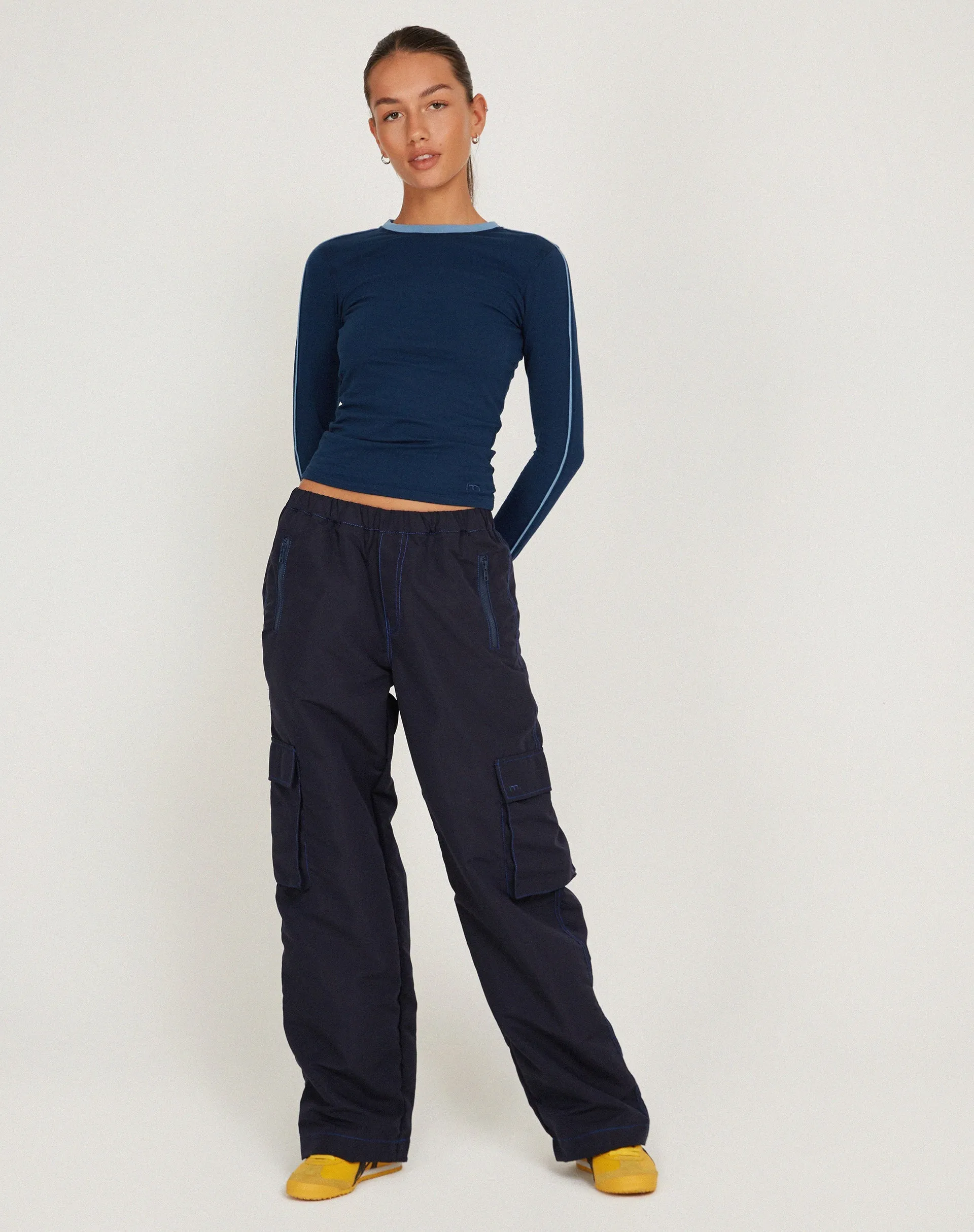 Oriells Cargo Trouser in Navy Top Stitch