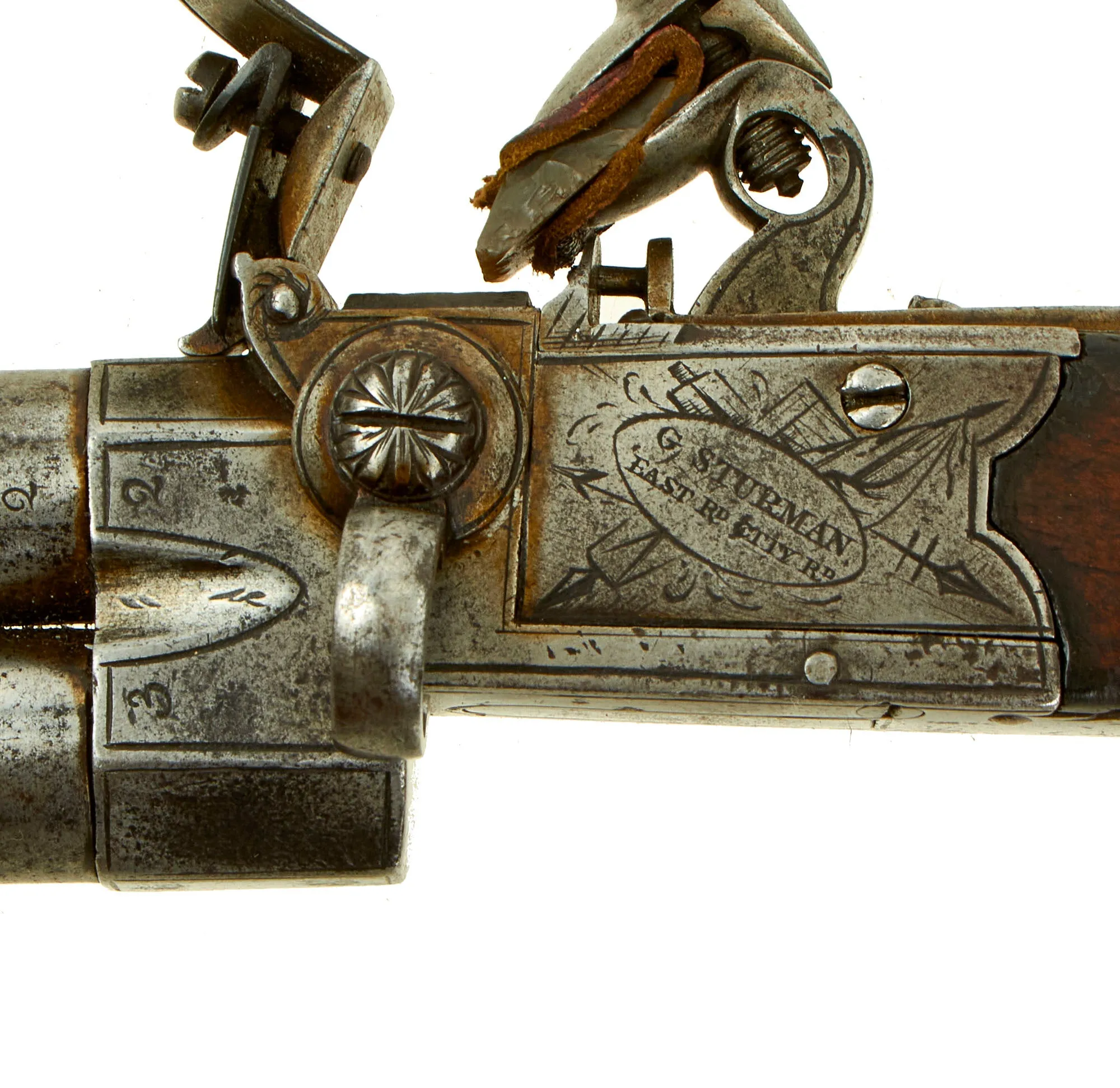 Original British Over & Under Flintlock Double Barrel Tap Action Pistol by G. Sturman of London c. 1820