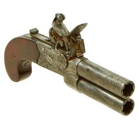 Original British Over & Under Flintlock Double Barrel Tap Action Pistol by G. Sturman of London c. 1820