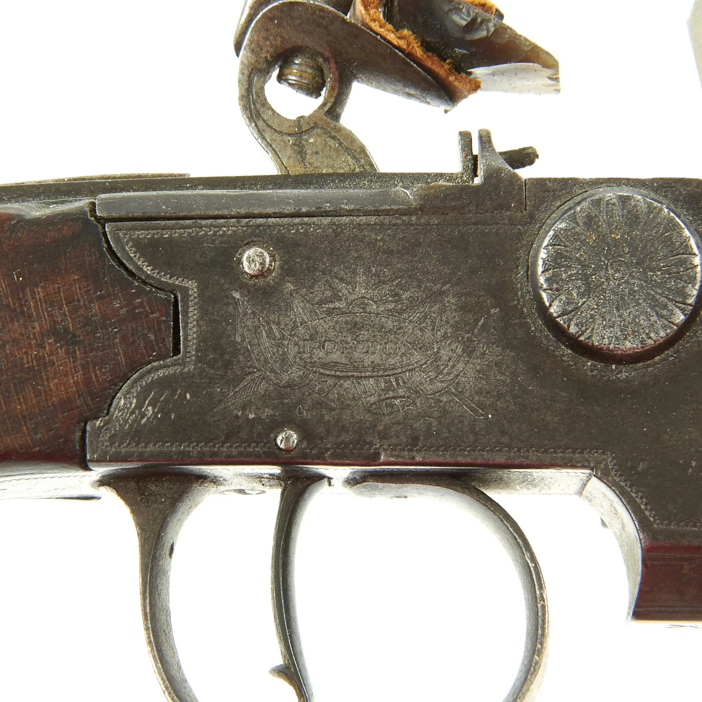 Original British Over & Under Flintlock Double Barrel Tap Action Pistol by Ryan & Watson c. 1770 - 1795