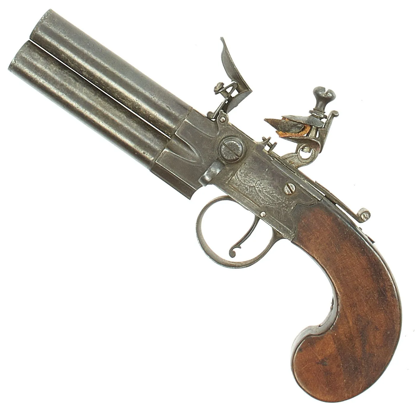 Original British Over & Under Flintlock Double Barrel Tap Action Pistol by Ryan & Watson c. 1770 - 1795