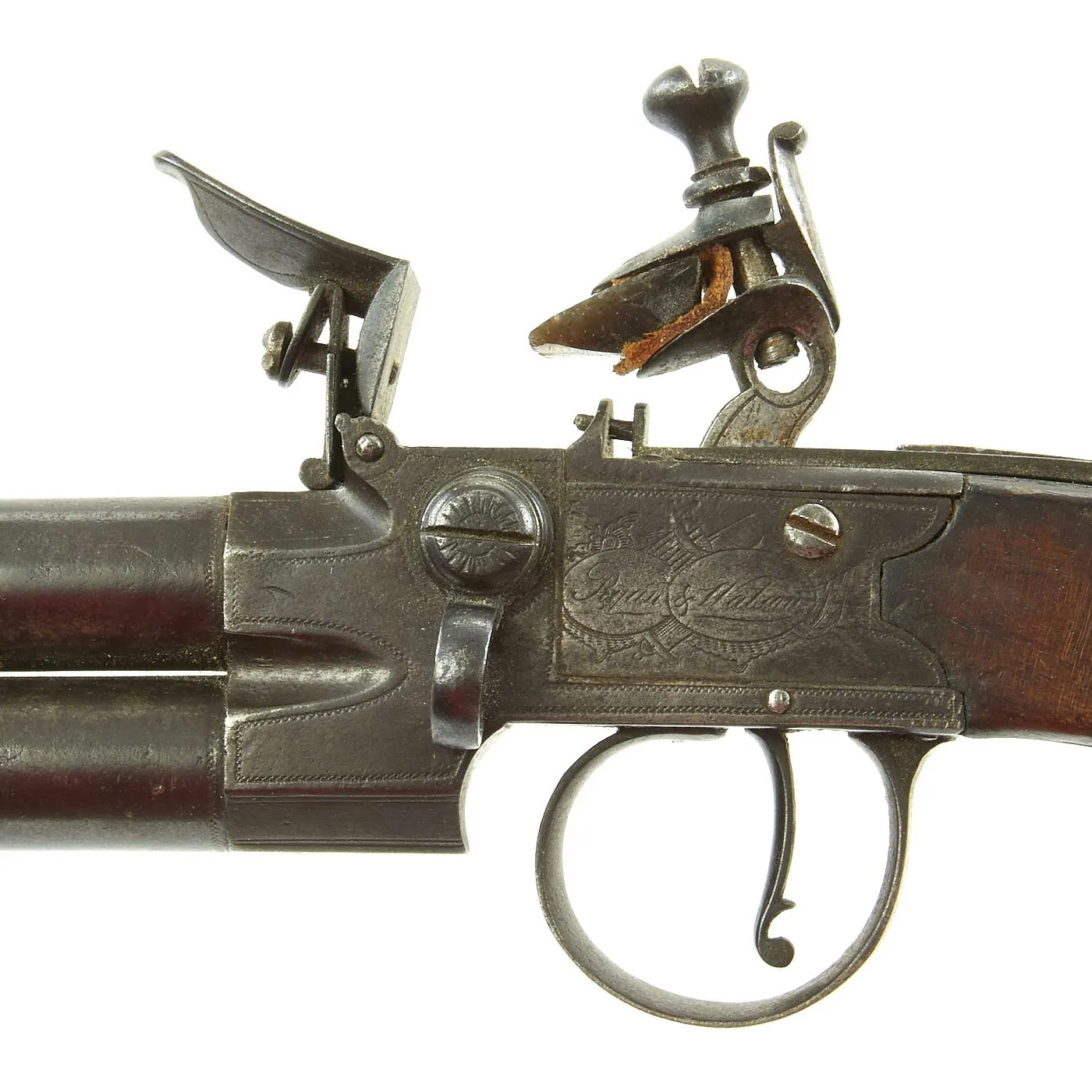 Original British Over & Under Flintlock Double Barrel Tap Action Pistol by Ryan & Watson c. 1770 - 1795