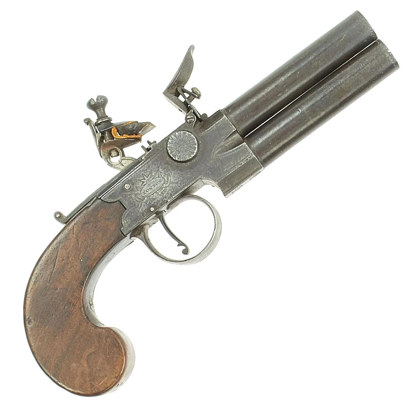 Original British Over & Under Flintlock Double Barrel Tap Action Pistol by Ryan & Watson c. 1770 - 1795