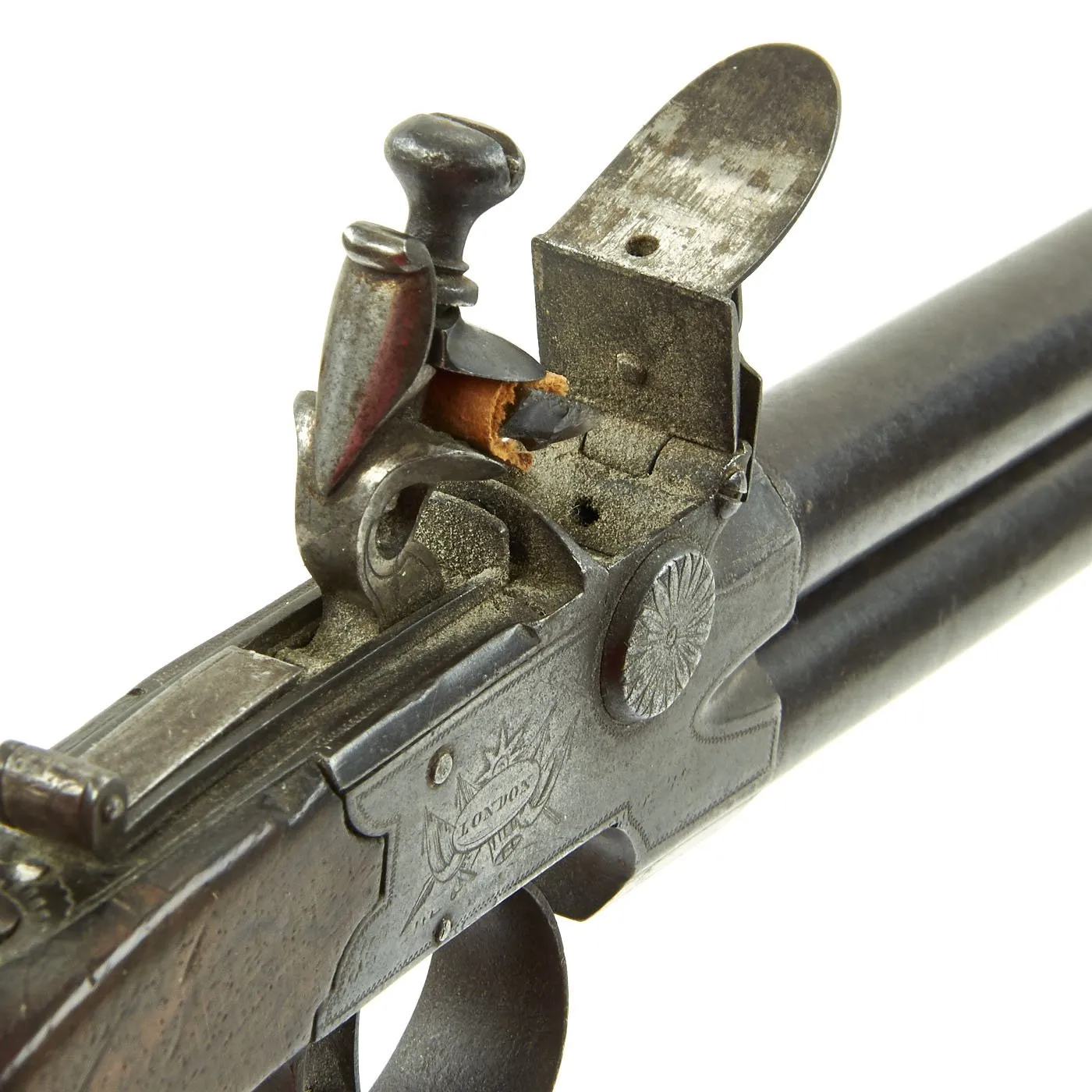 Original British Over & Under Flintlock Double Barrel Tap Action Pistol by Ryan & Watson c. 1770 - 1795