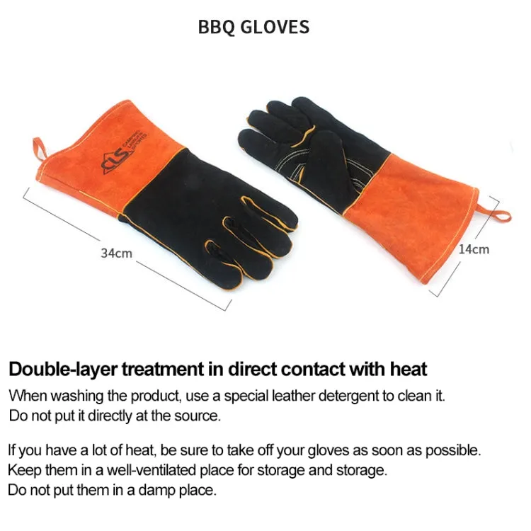 Outdoor BBQ Leather Men and Women Models High Temperature Insulation Thickening Long Welding Protective Gloves