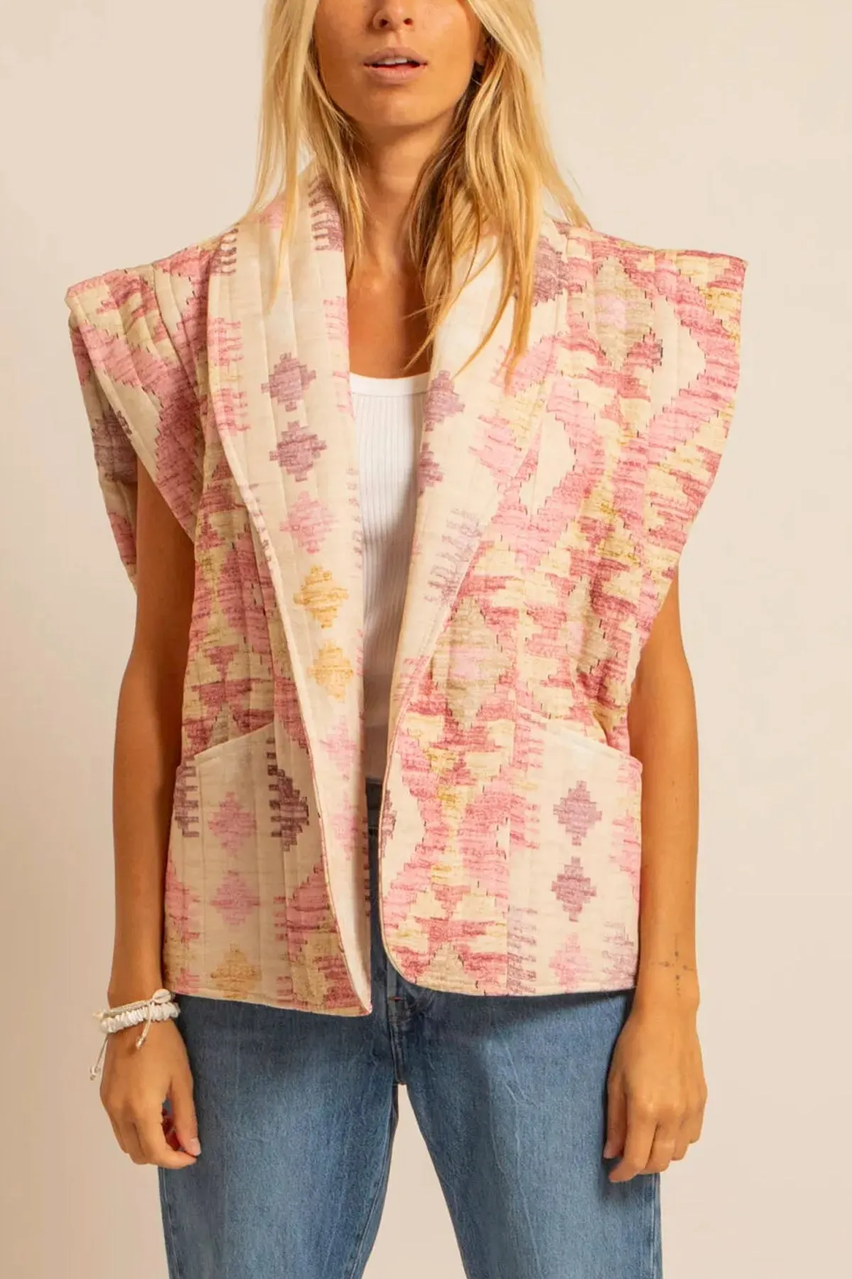 PADDED VISCOSE VEST "IKAT" ROSE