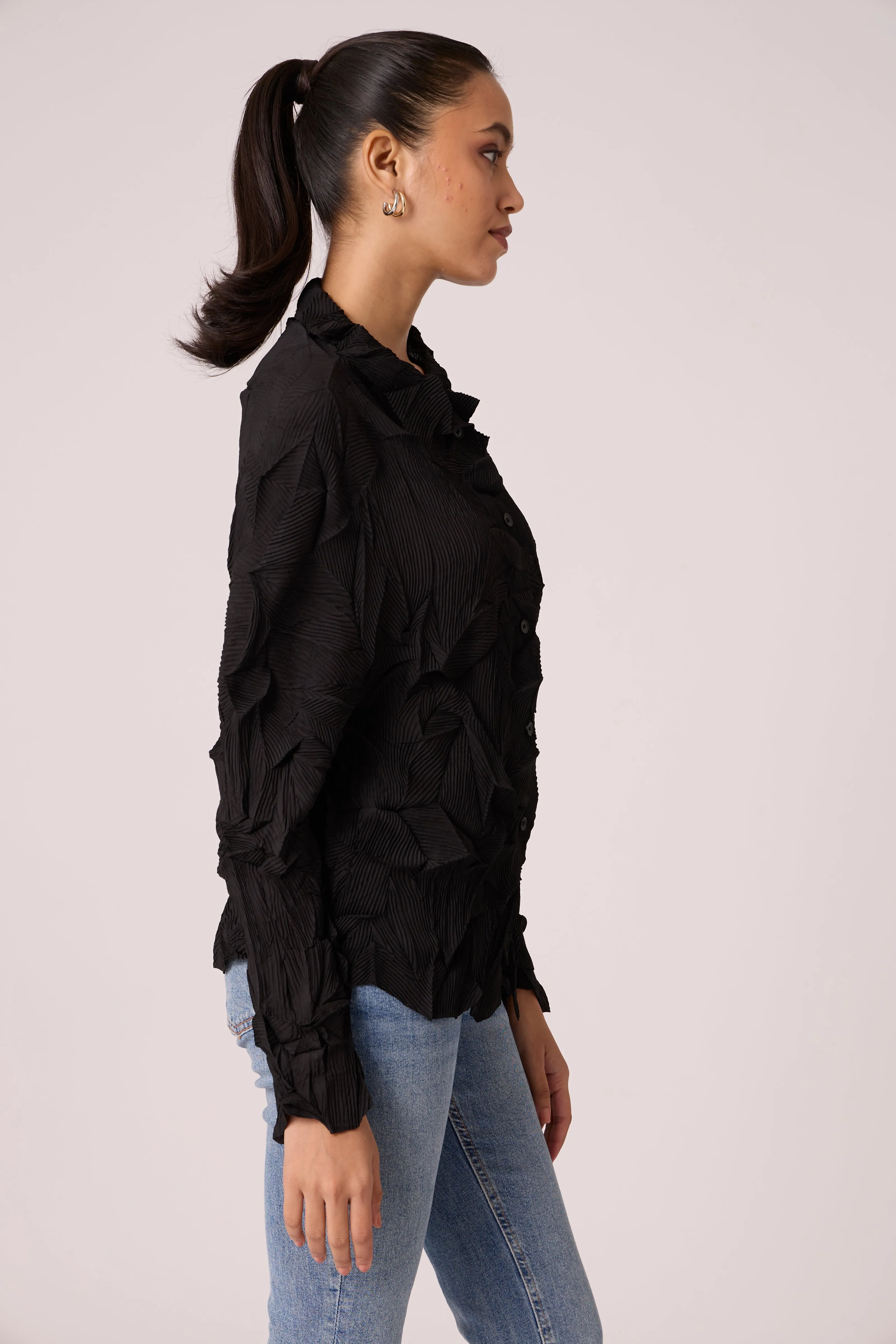 Paige Sheer Pleat Shirt - Black