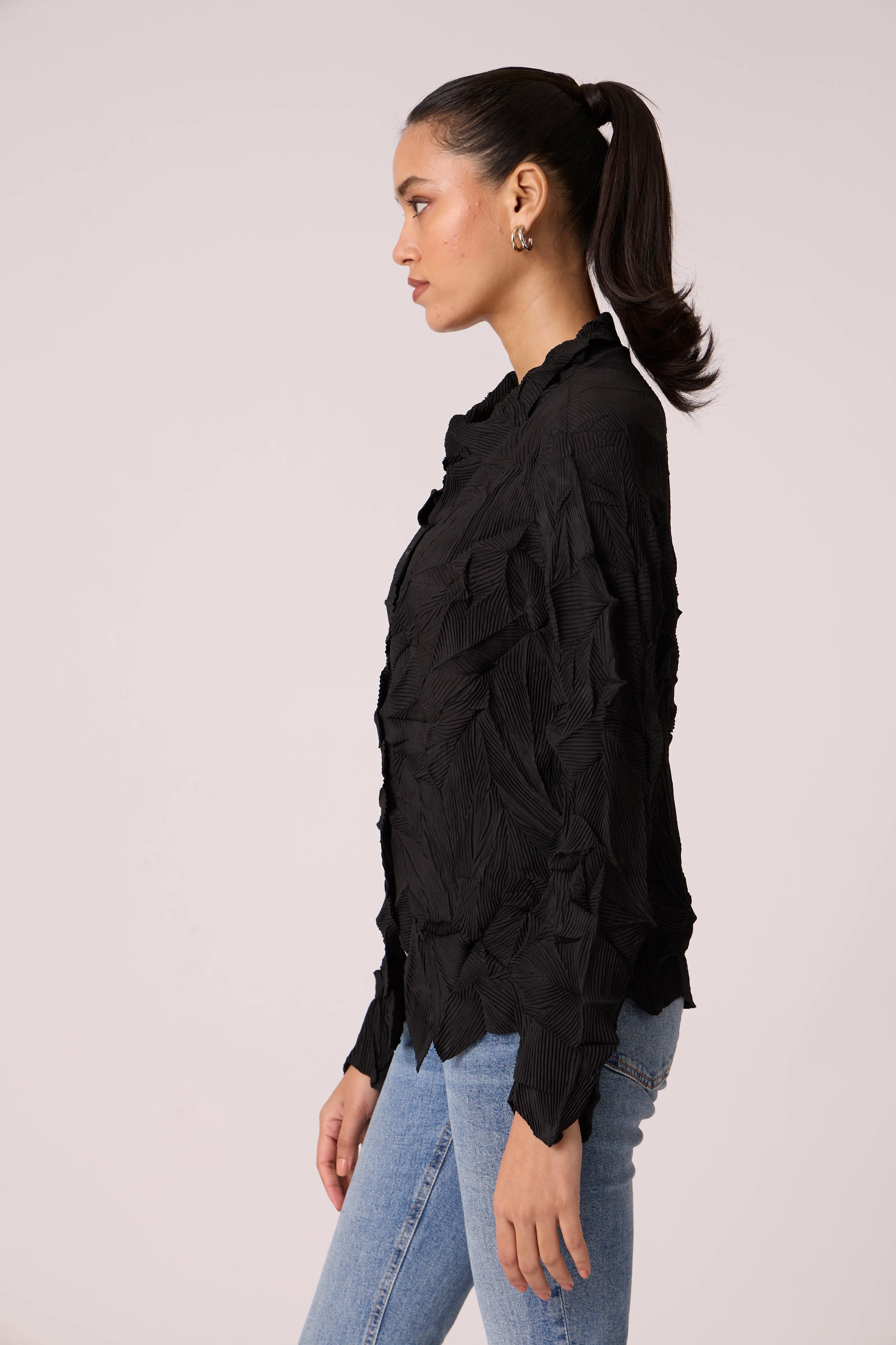 Paige Sheer Pleat Shirt - Black