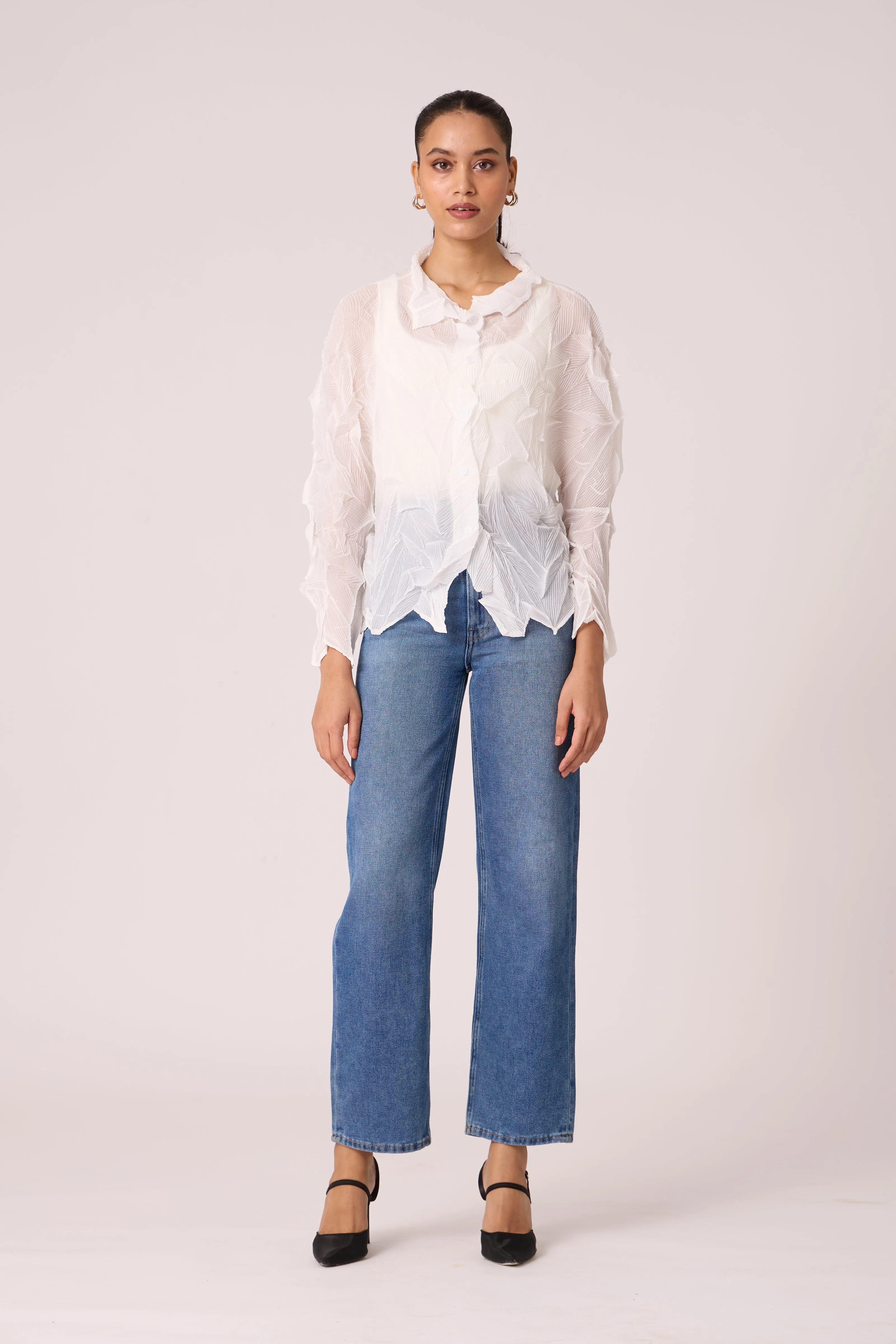 Paige Sheer Pleat Shirt - White