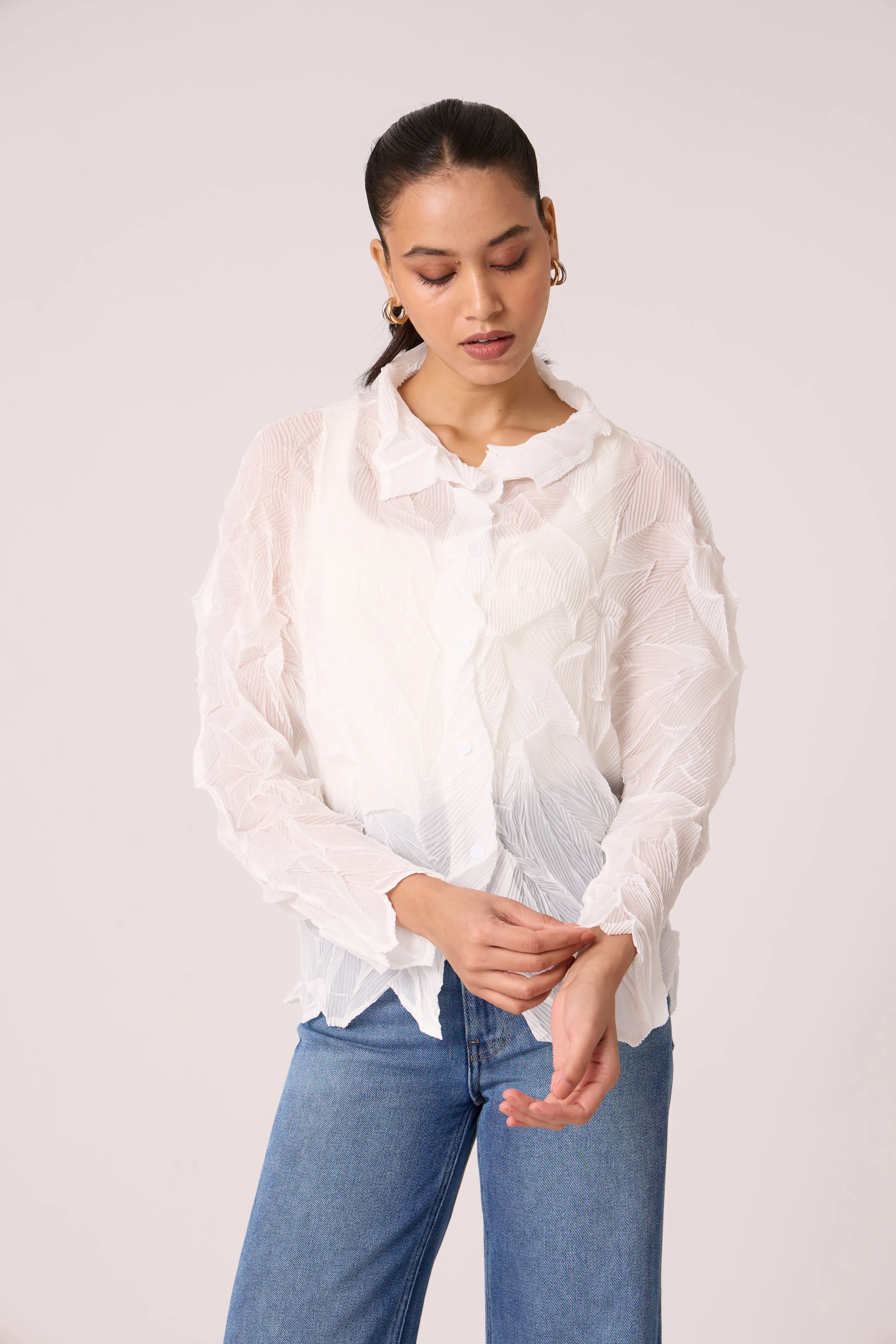 Paige Sheer Pleat Shirt - White