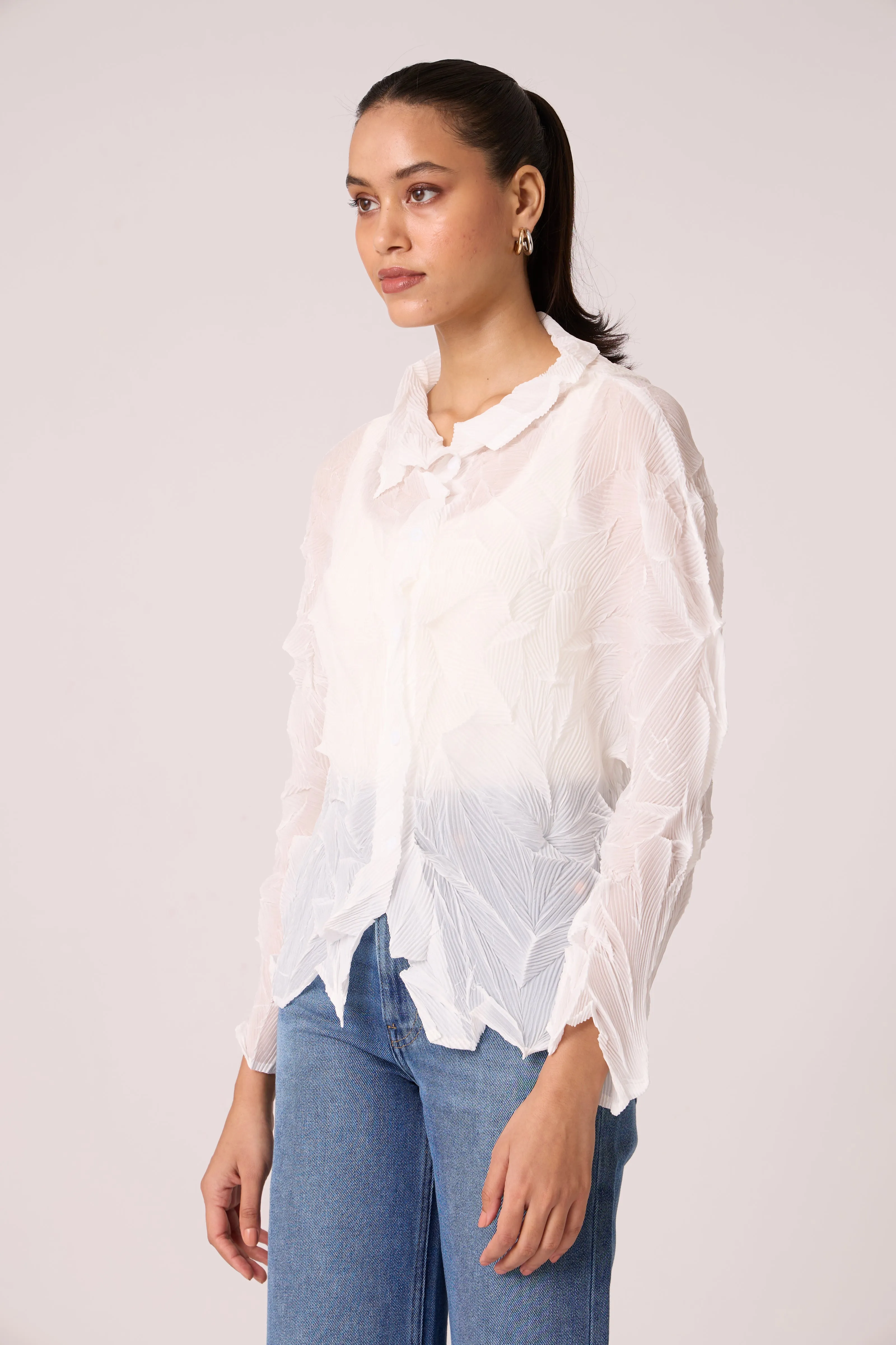 Paige Sheer Pleat Shirt - White