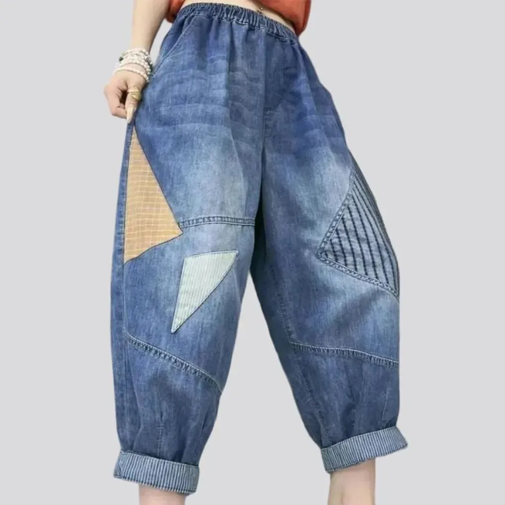 Patchwork jean pants for women