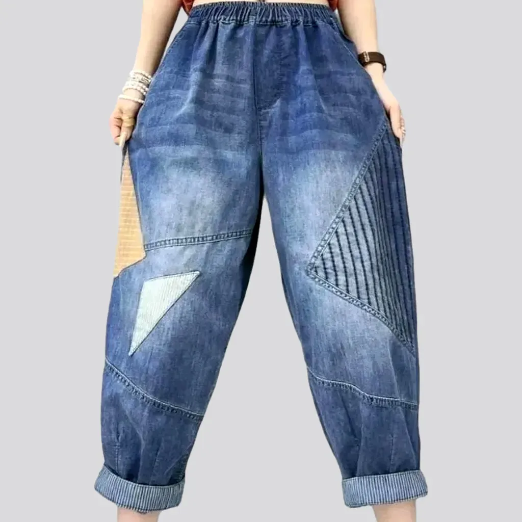 Patchwork jean pants for women