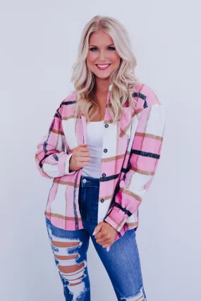 Peppy Plaid Flannel  Shacket - Pink