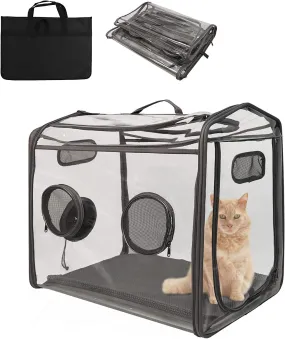 Pet Drying Box, Portable Cat Dryer Box, Foldable Pet Dryer Cage with Transparent PVC Material, Hands-Free, Dog Hair Drying Box