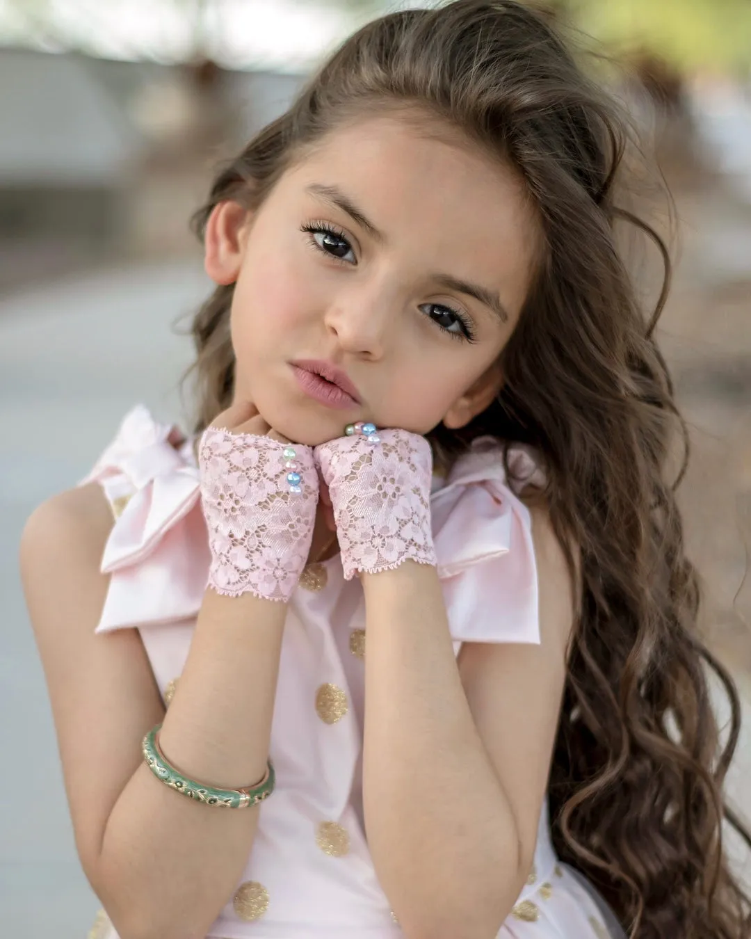 Pink Rainbow Pearls and Lace Fingerless Gloves for baby toddlers girls